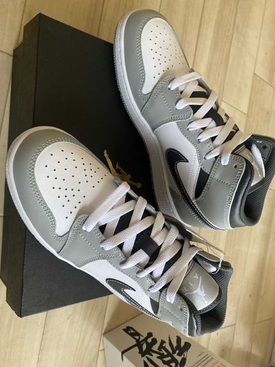 Nike GS Air Jordan 1 Mid "Grey-White/Anthracite"