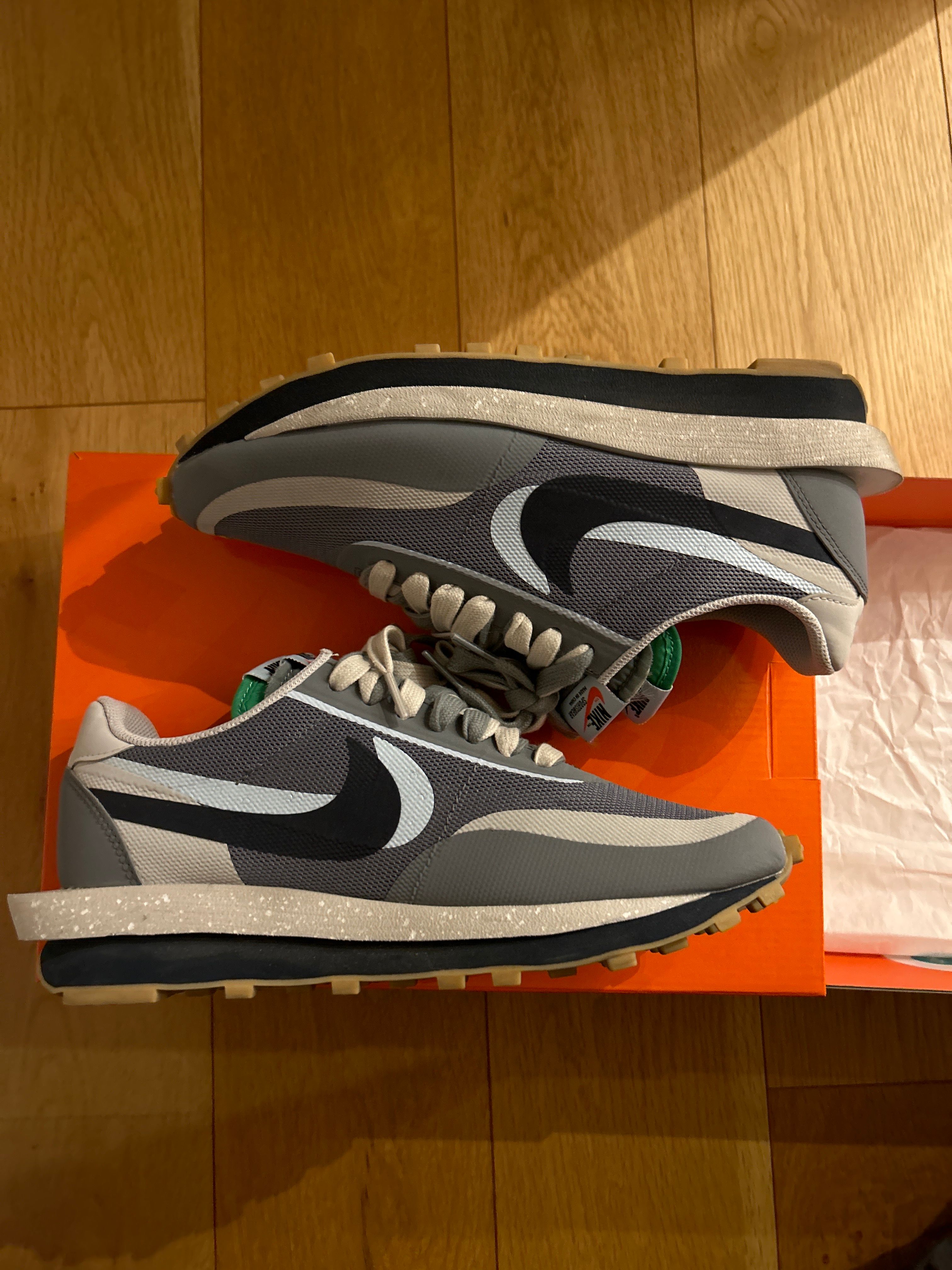 CLOT × Sacai × Nike LD Waffle "Grey Obsidian/Cool Grey"