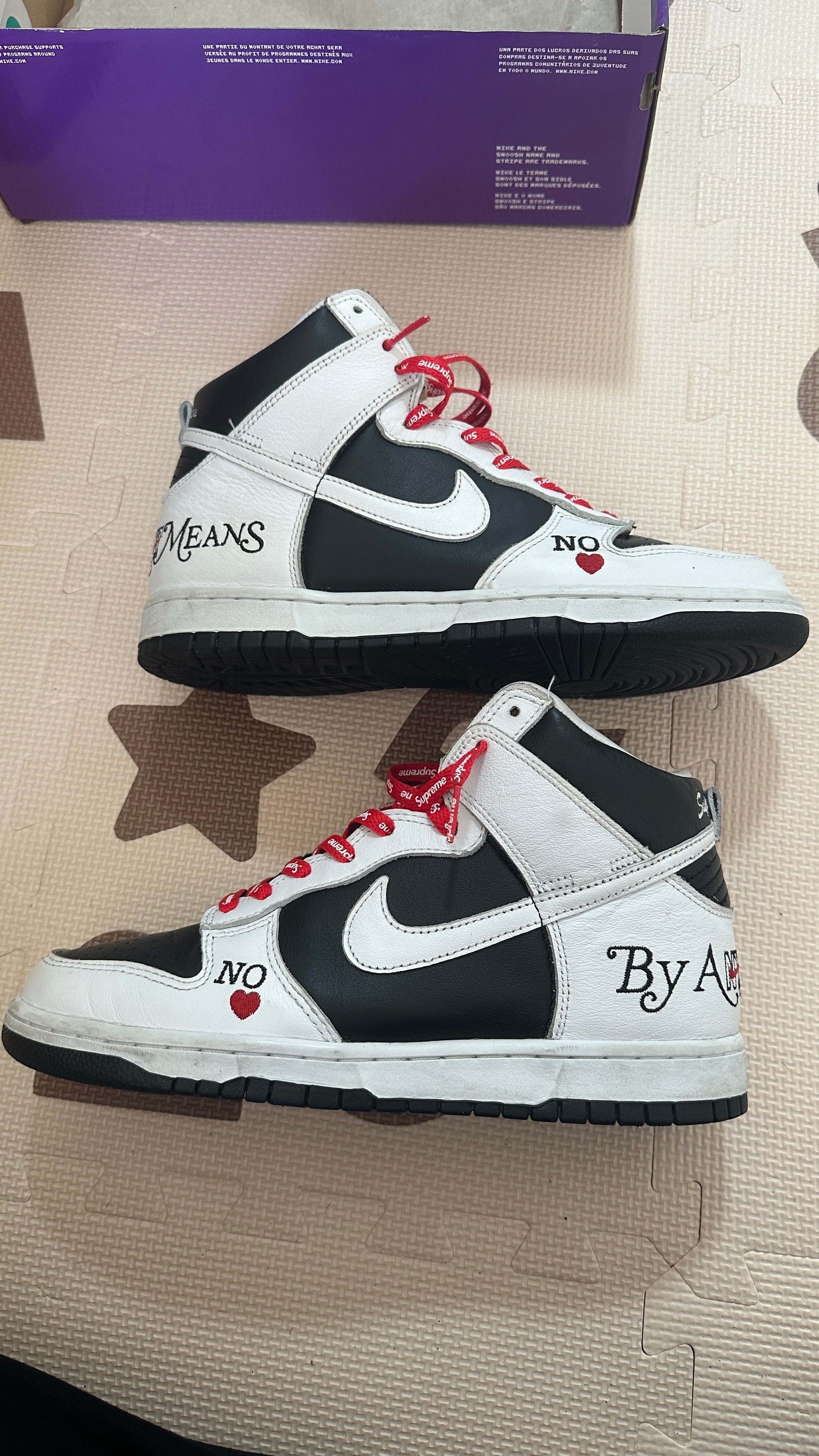 Supreme × Nike SB Dunk High By Any Means "White Black"