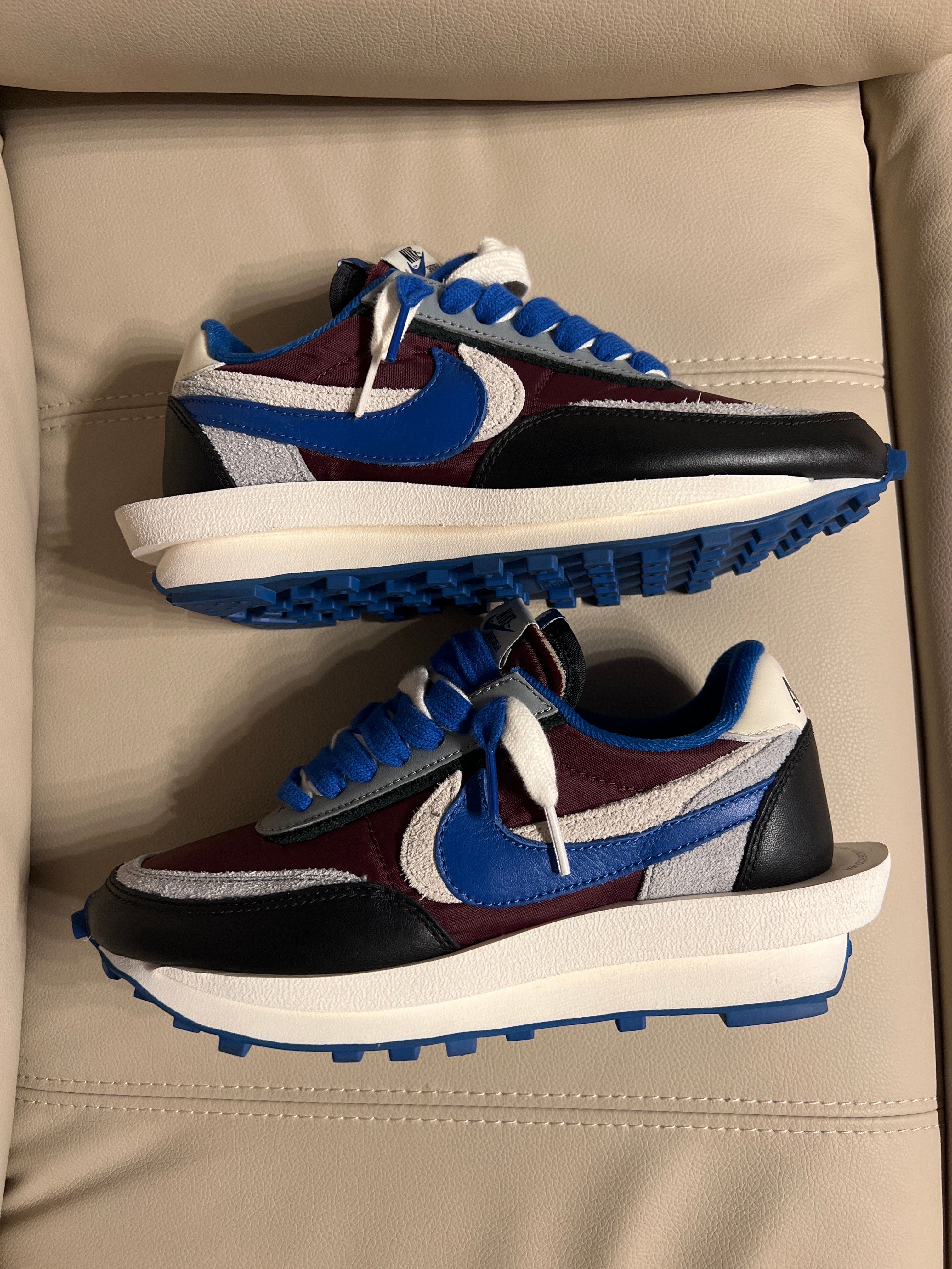 UNDERCOVER × sacai × Nike LD Waffle "Night Maroon/Pale Ivory-Ground Grey-Team Royal"