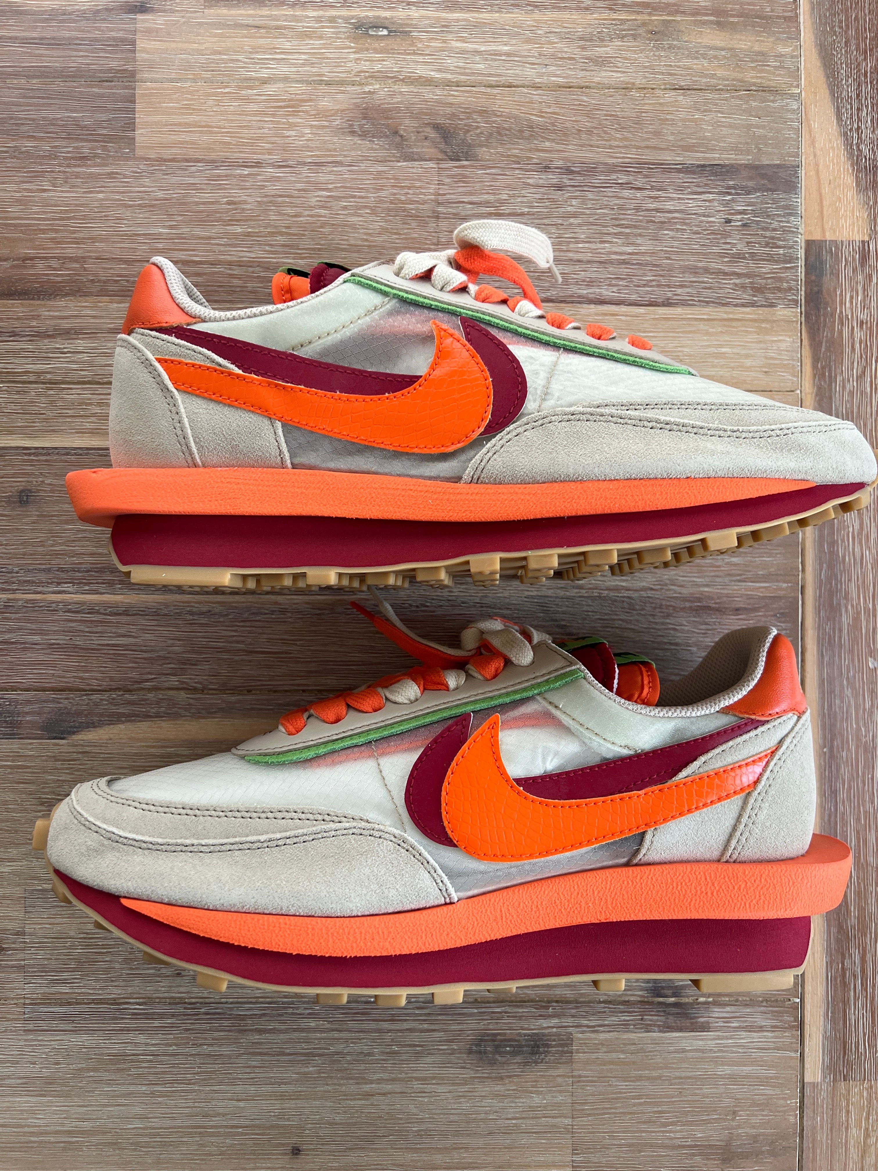 CLOT × Sacai × Nike LD Waffle "Orange Blaze"