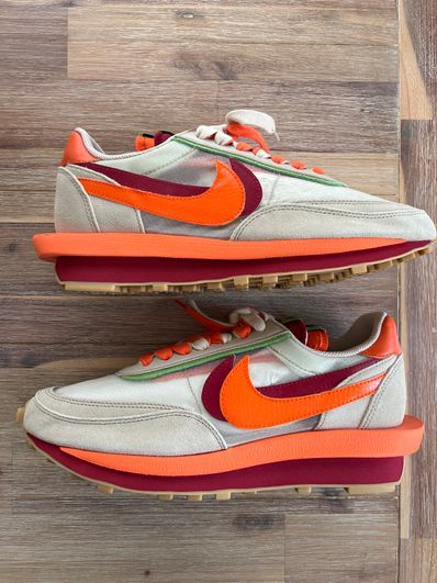 CLOT × Sacai × Nike LD Waffle "Orange Blaze"
