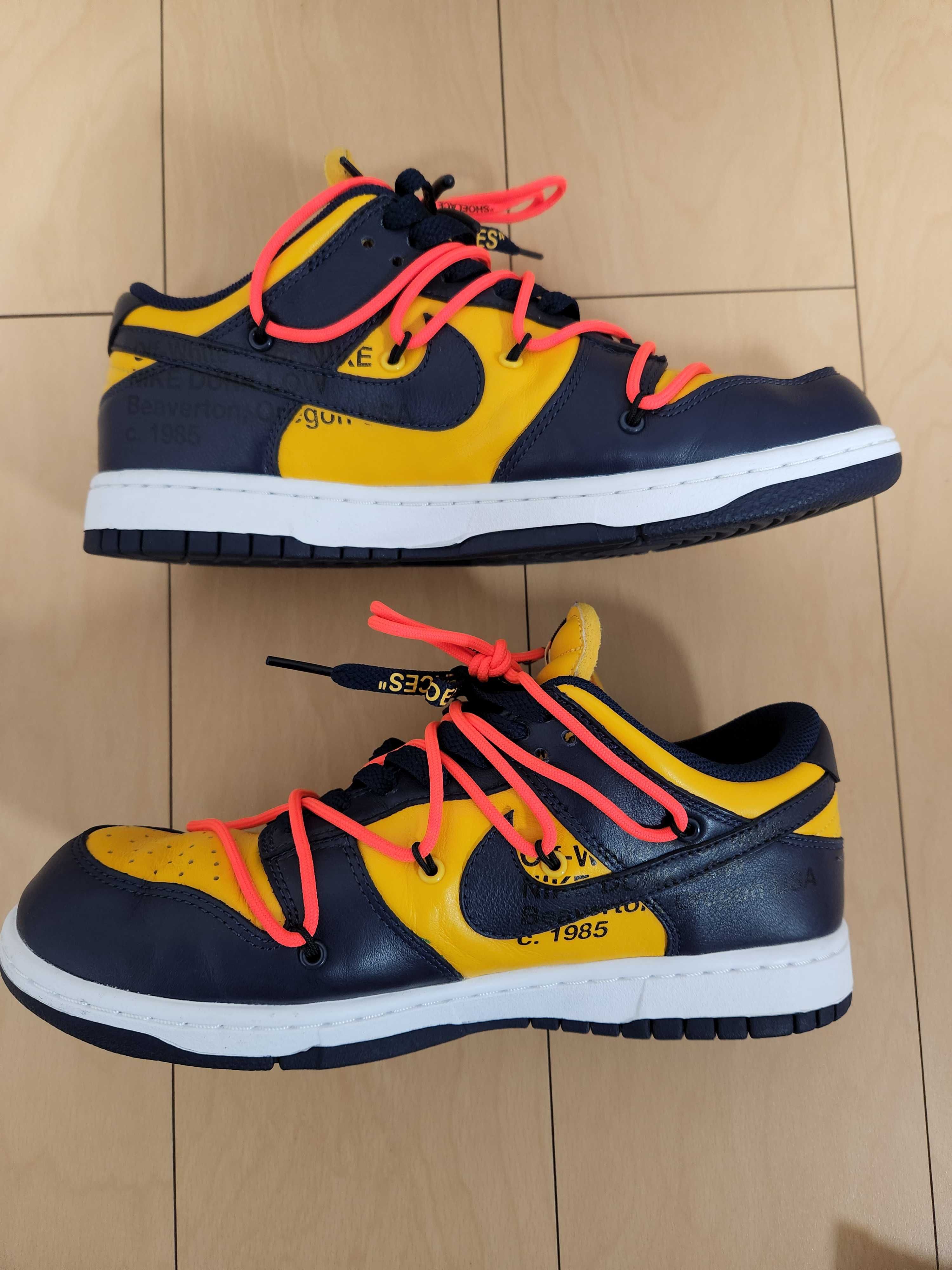 Off-White × Nike Dunk Low LTHR "University Gold/Midnight Navy/White"