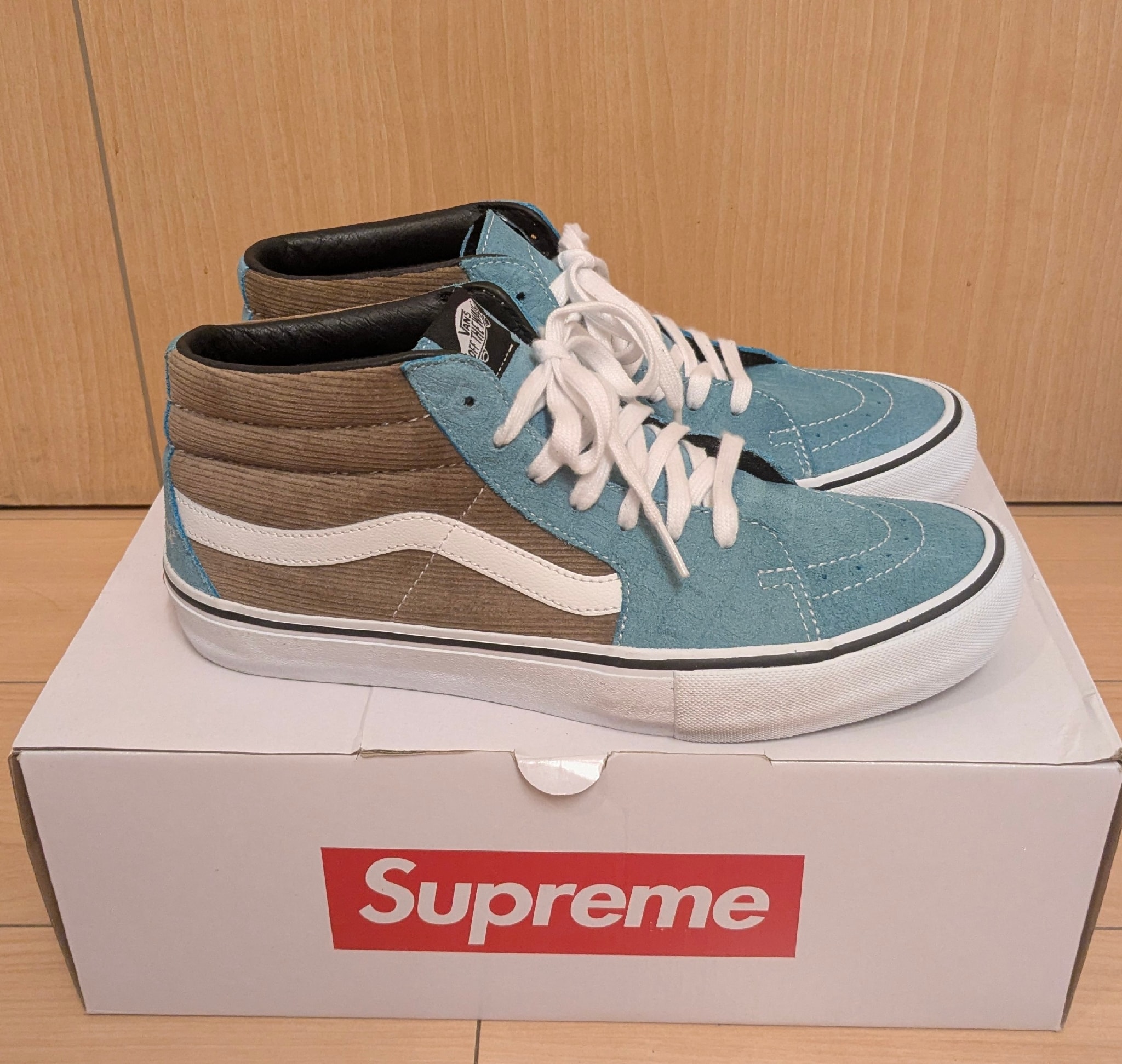 Supreme × Vans Sk8-Mid Pro Corduroy Croc "Aqua/Light Brown"