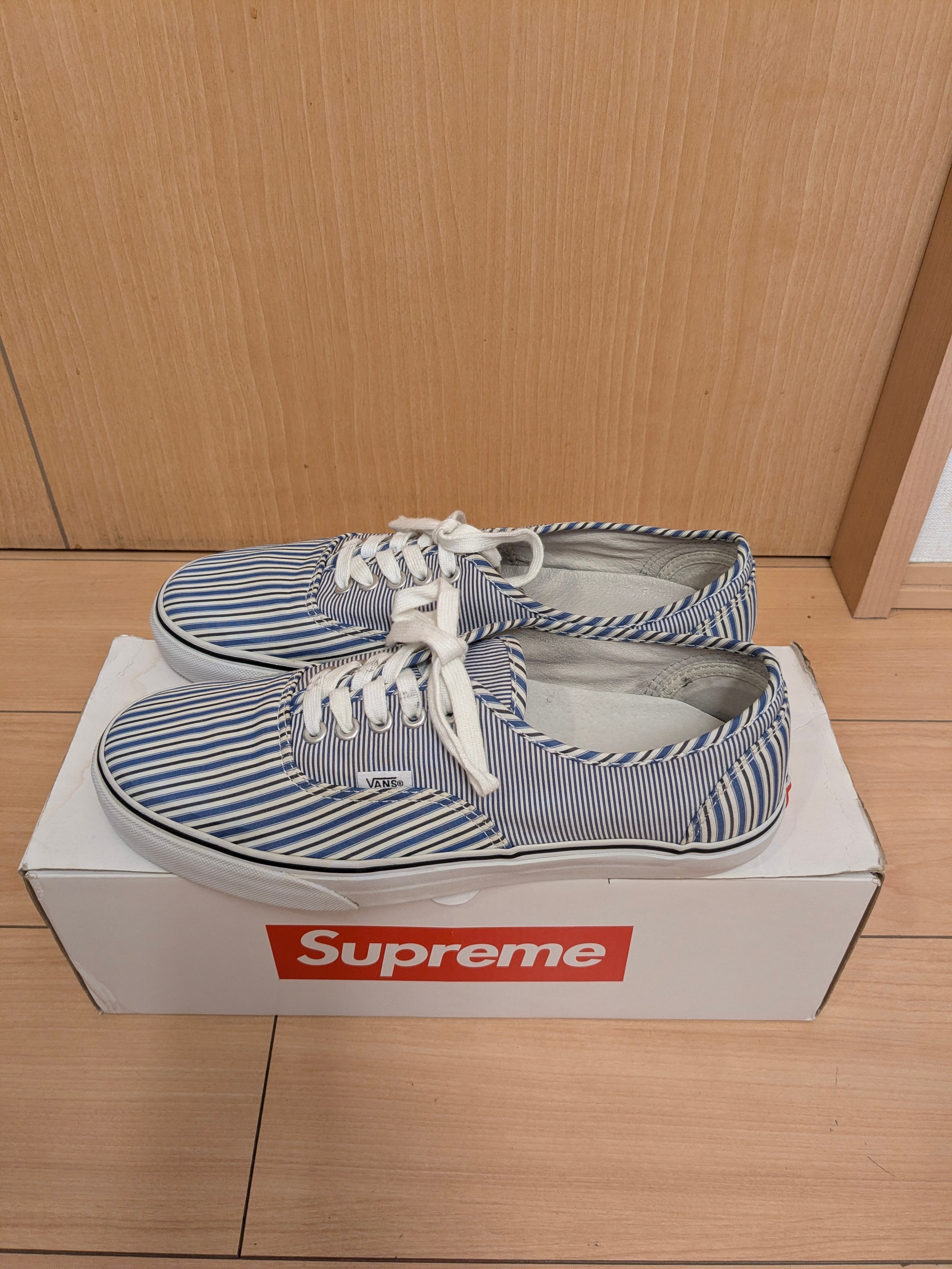 Supreme × COMME des GARCONS SHIRT × Vans Authentic Pro "Pinstripe/Blue"