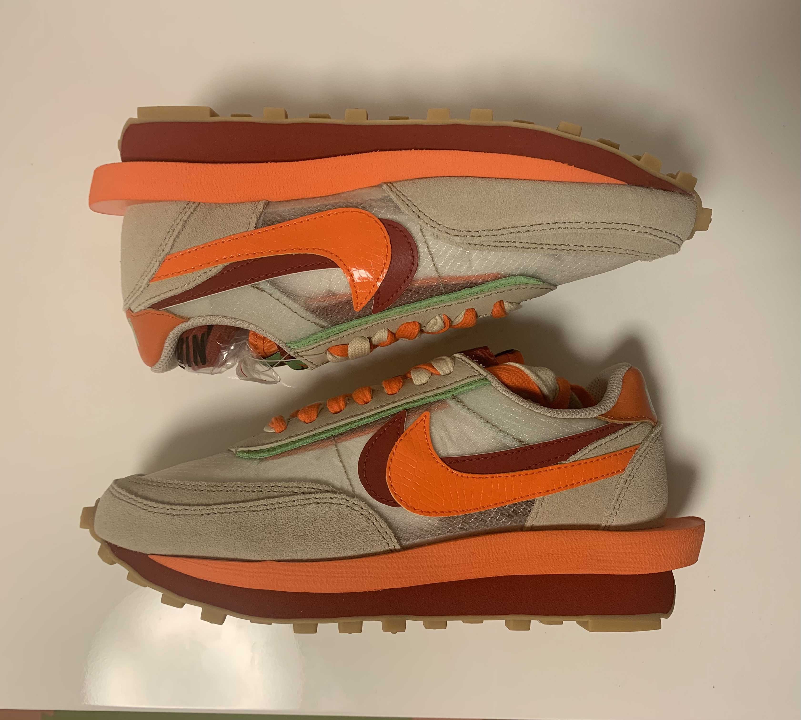 CLOT × Sacai × Nike LD Waffle "Orange Blaze"
