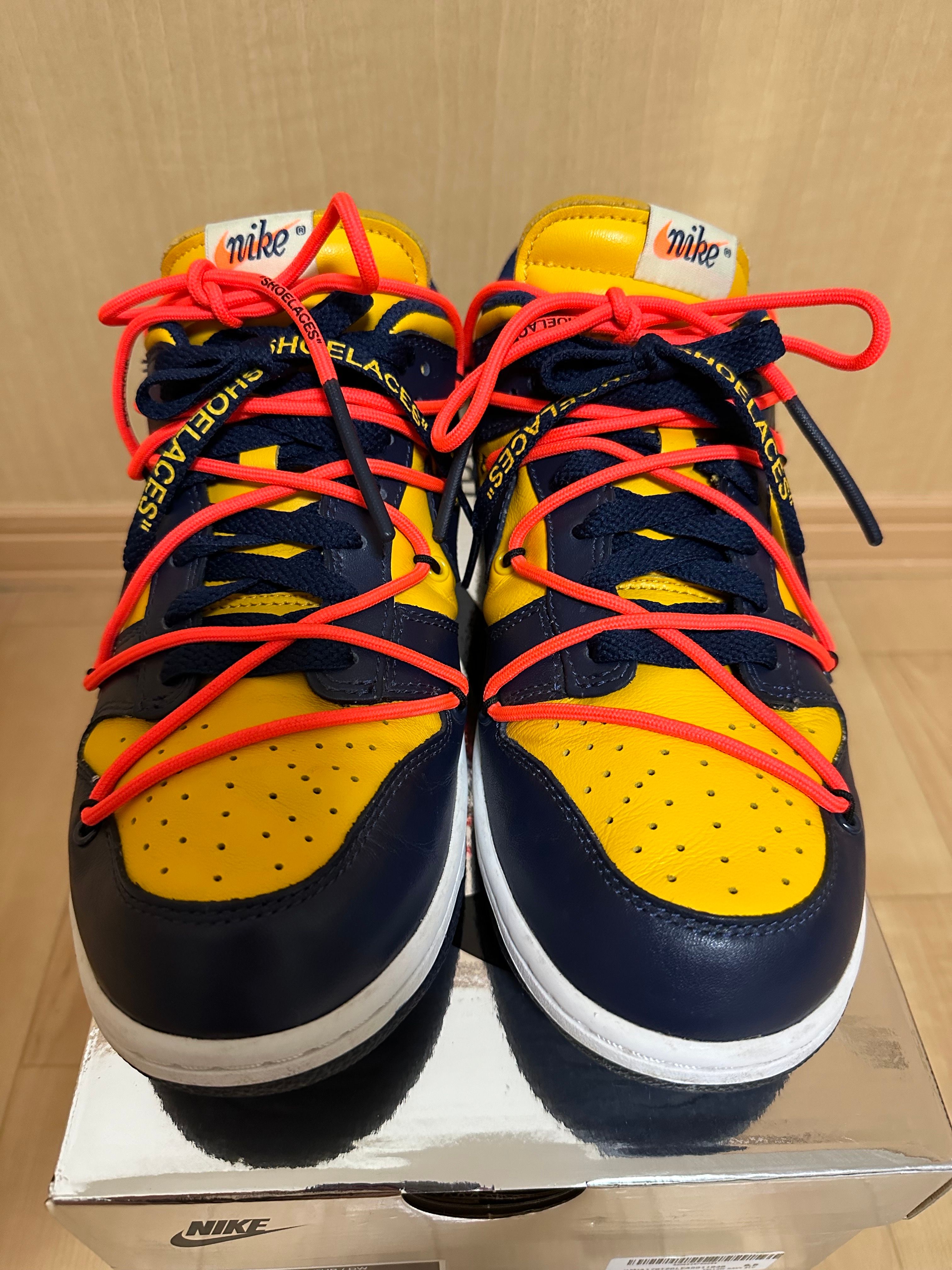 Off-White × Nike Dunk Low LTHR "University Gold/Midnight Navy/White"