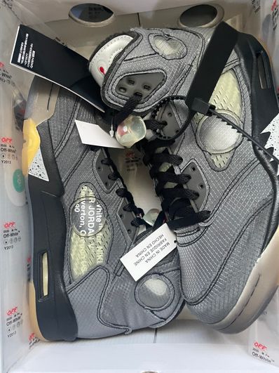 Off-White × Nike Air Jordan 5 "Black/Muslin/Fire Red"