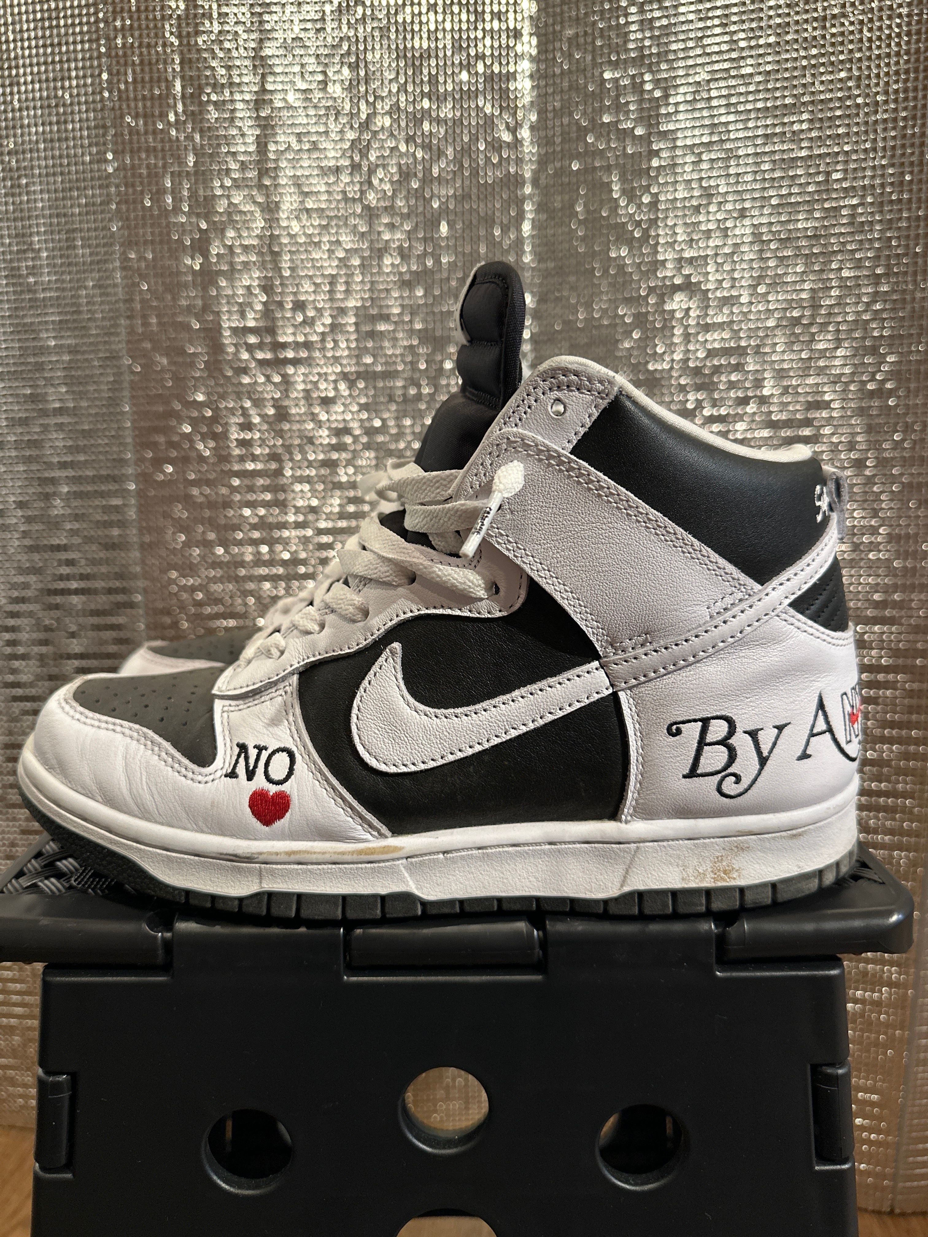 Supreme × Nike SB Dunk High By Any Means "White Black"