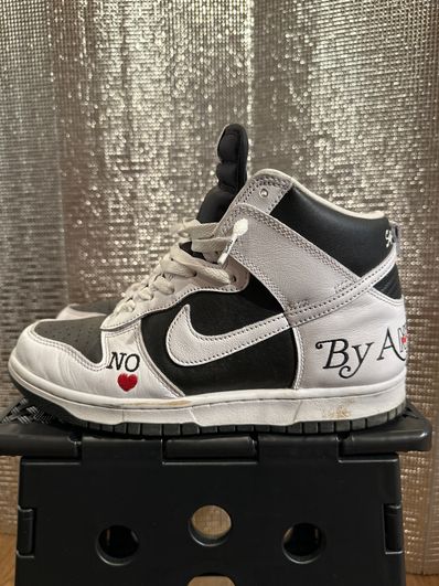 Supreme × Nike SB Dunk High By Any Means "White Black"