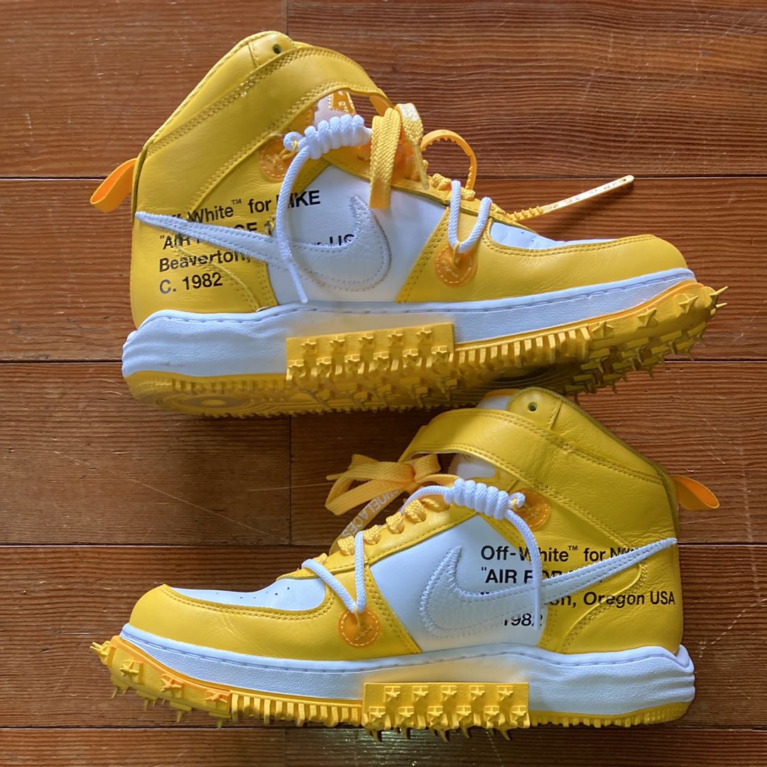 Off-White × Nike Air Force 1 Mid SP LTHR "White and Varsity Maize"