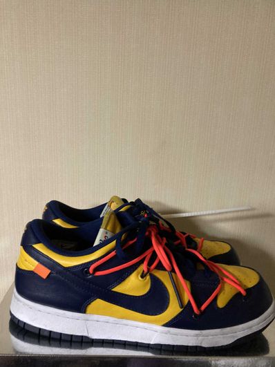 Off-White × Nike Dunk Low LTHR "University Gold/Midnight Navy/White"
