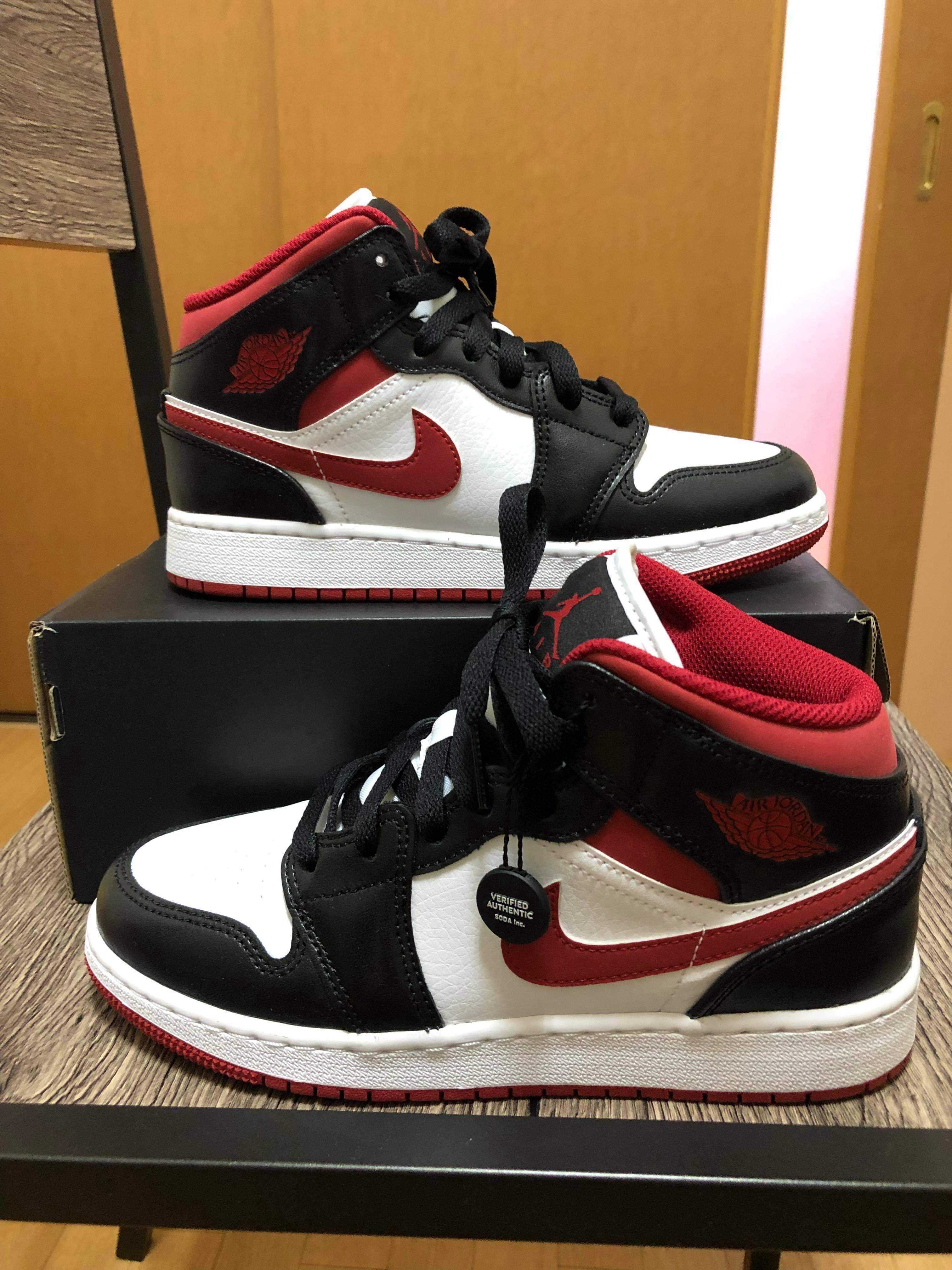 NIKE GS AIR JORDAN 1 MID "WHITE/GYM RED/BLACK"