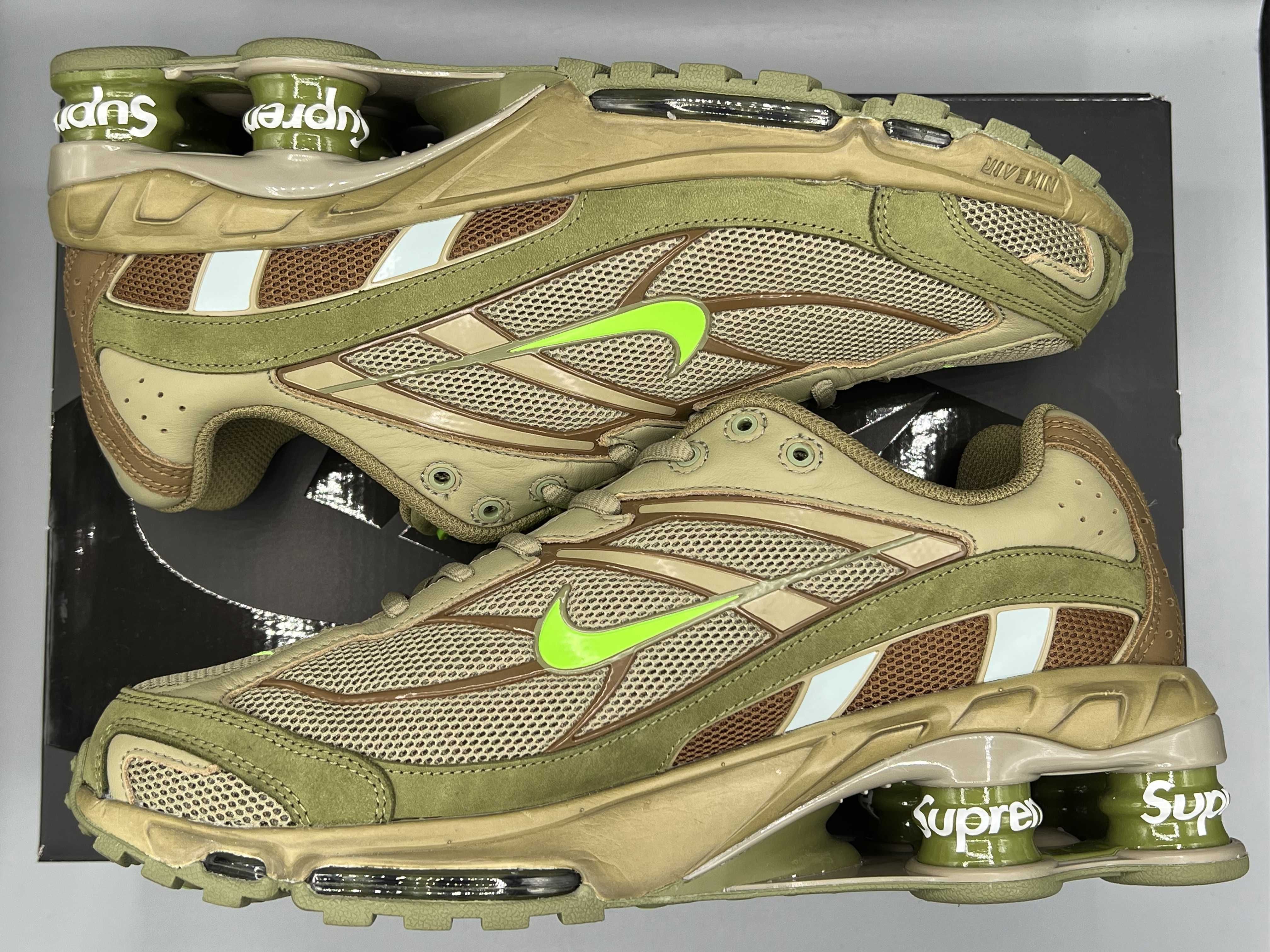 Supreme × Nike Shox Ride 2 "Neutral Olive/Electric Green-Pilgrim"