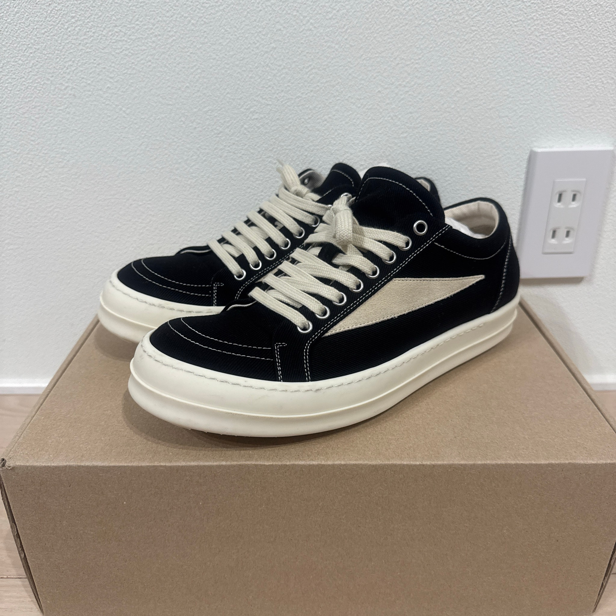 Rick Owens DRKSHDW FW25 Concordians Vintage Sneaks "Black/Milk/Milk"