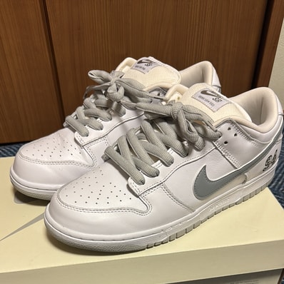 Supreme × Nike SB Dunk Low "White/Metallic Silver" (25FW Week2)