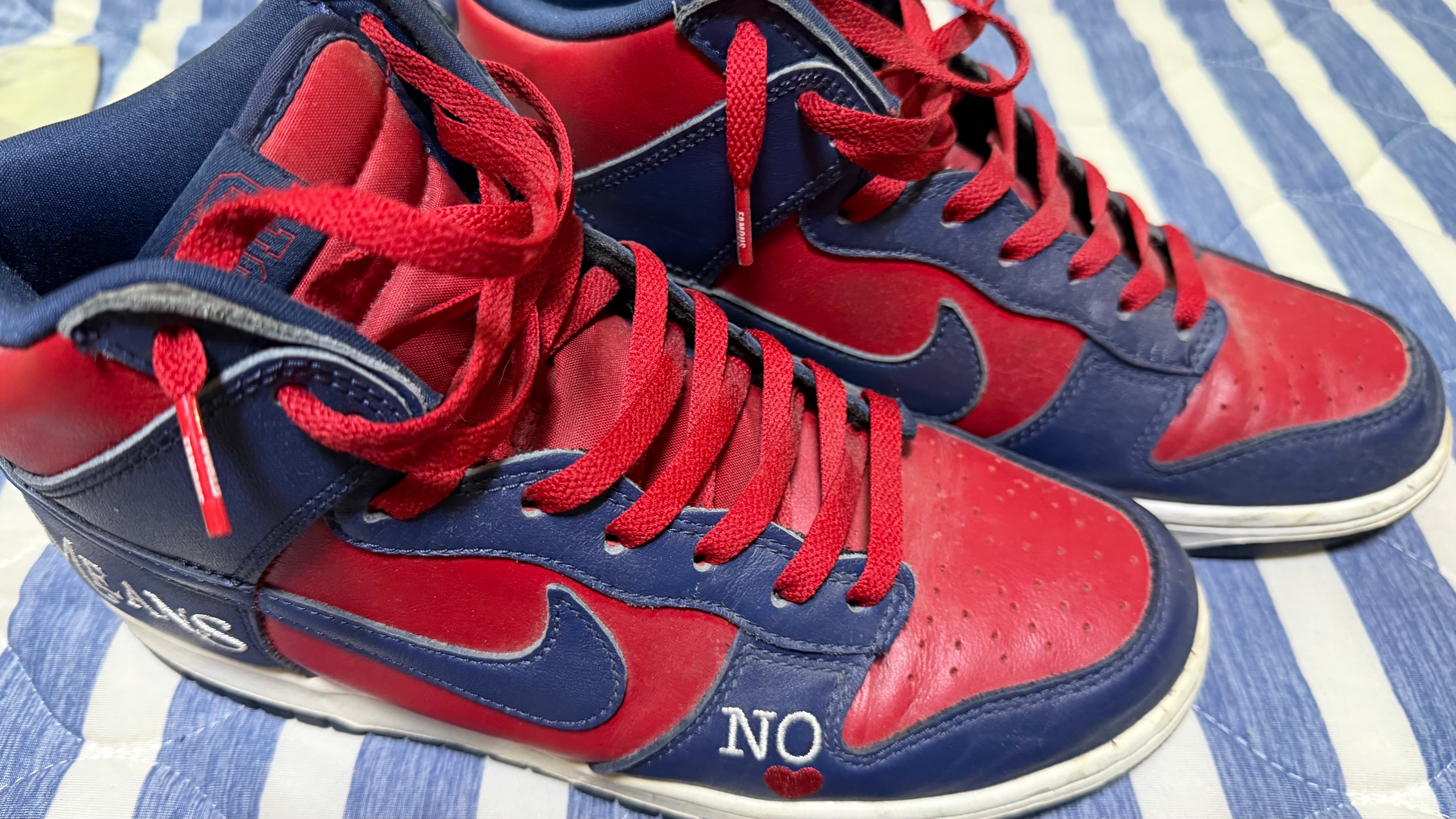 Supreme × Nike SB Dunk High By Any Means "Red/Navy-White"
