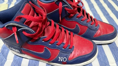 Supreme × Nike SB Dunk High By Any Means "Red/Navy-White"