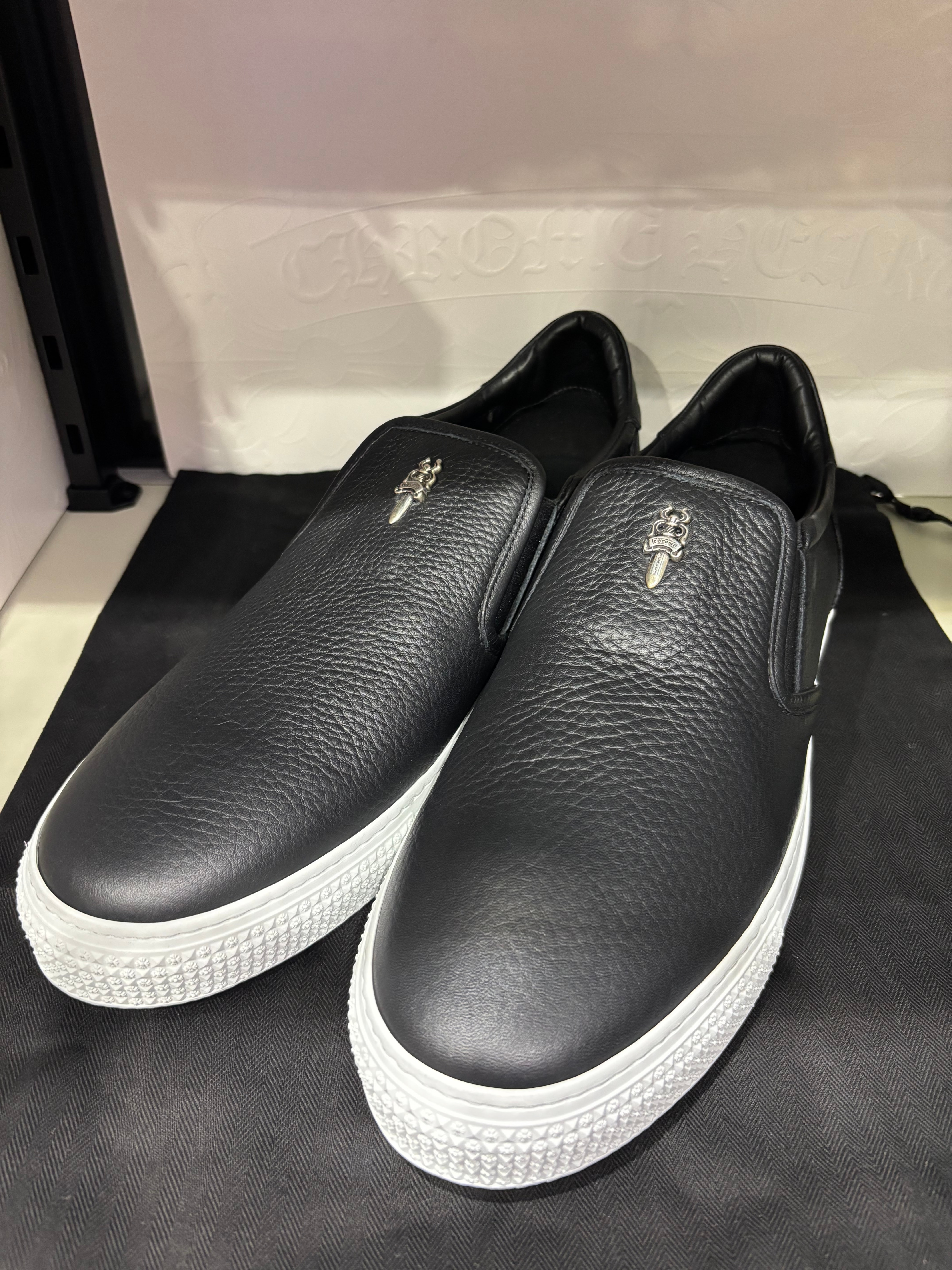 Chrome Hearts CH Plus Leather Patch With Dagger Slip-On "White"