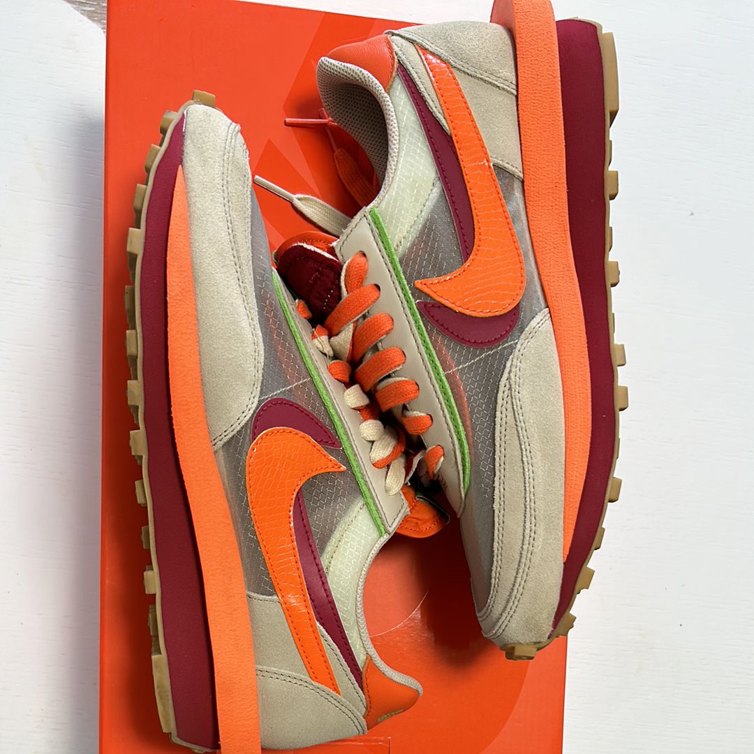 CLOT × Sacai × Nike LD Waffle "Orange Blaze"
