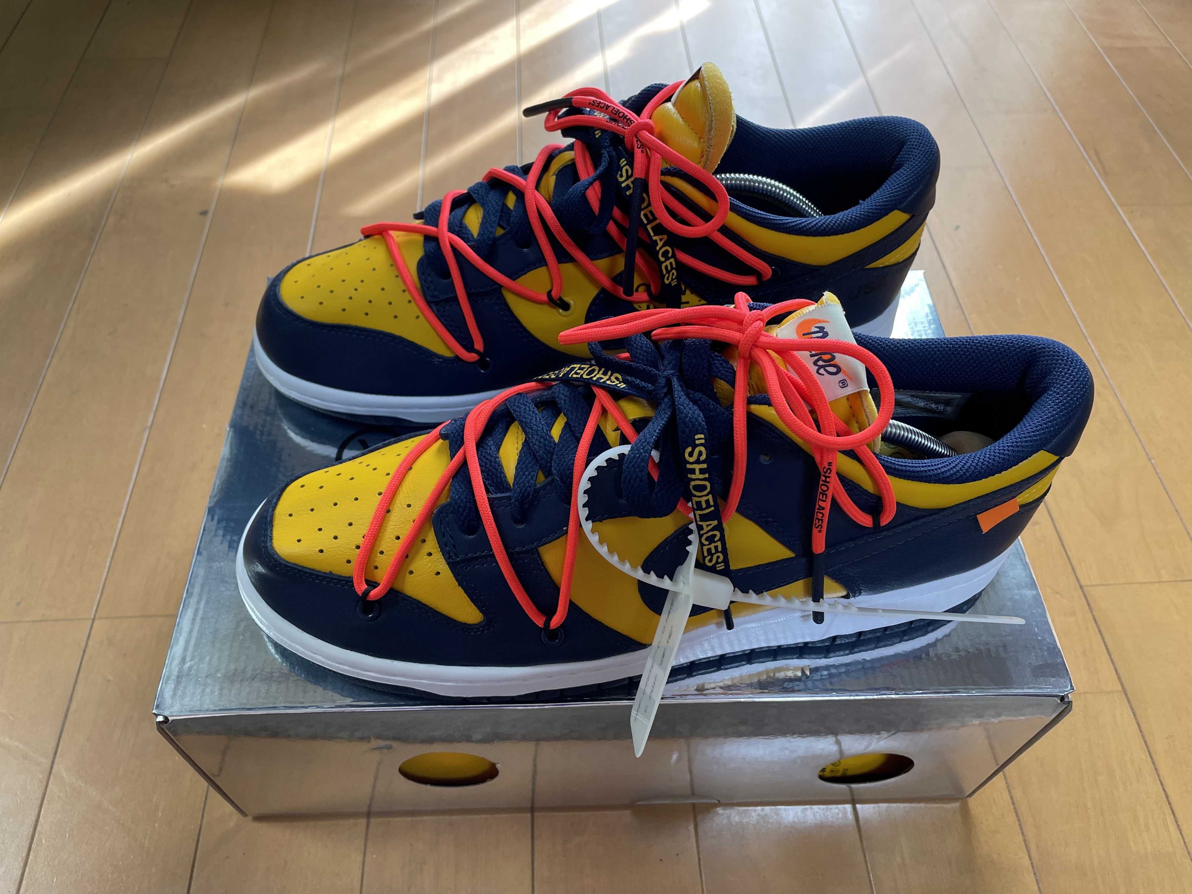 Off-White × Nike Dunk Low  LTHR "University Gold/Midnight Navy/White"