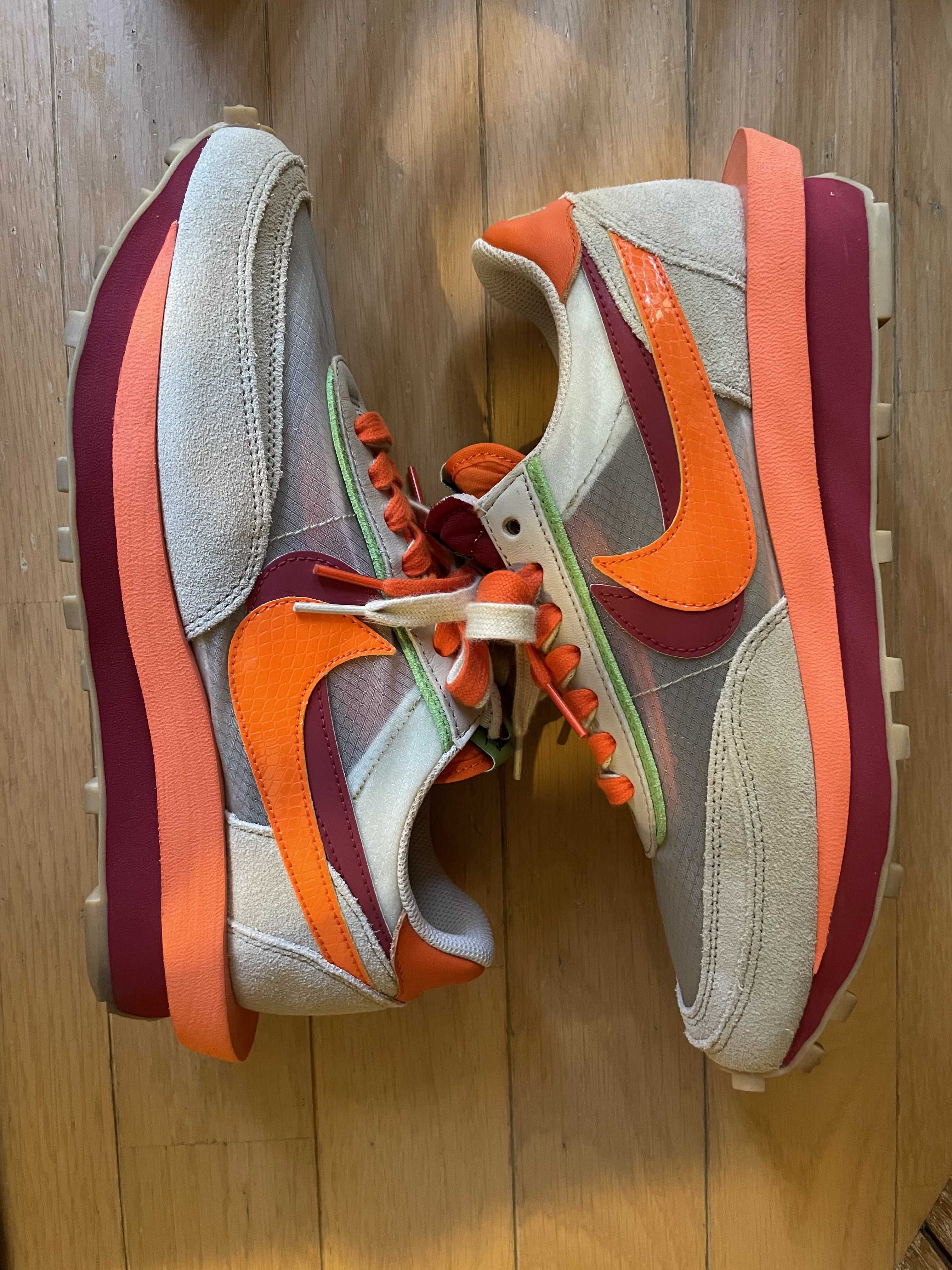 CLOT × Sacai × Nike LD Waffle "Orange Blaze"