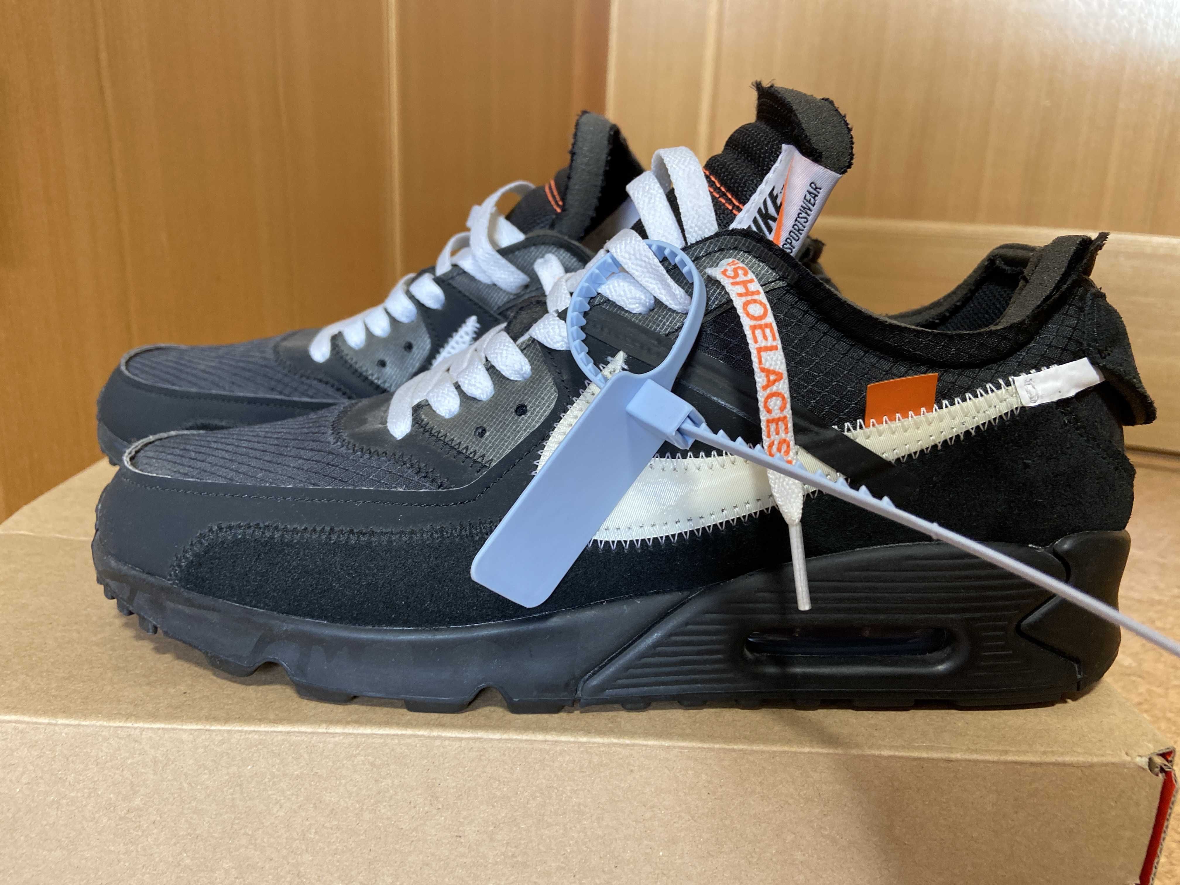 Off-White × Nike Air Max 90 "Black/Black-Cone-White"