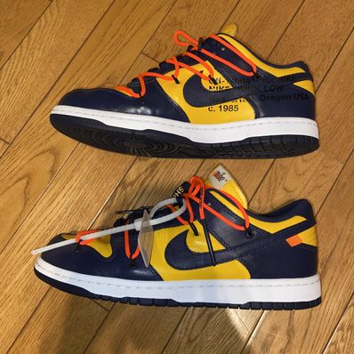 Off-White × Nike Dunk Low LTHR "University Gold/Midnight Navy/White"