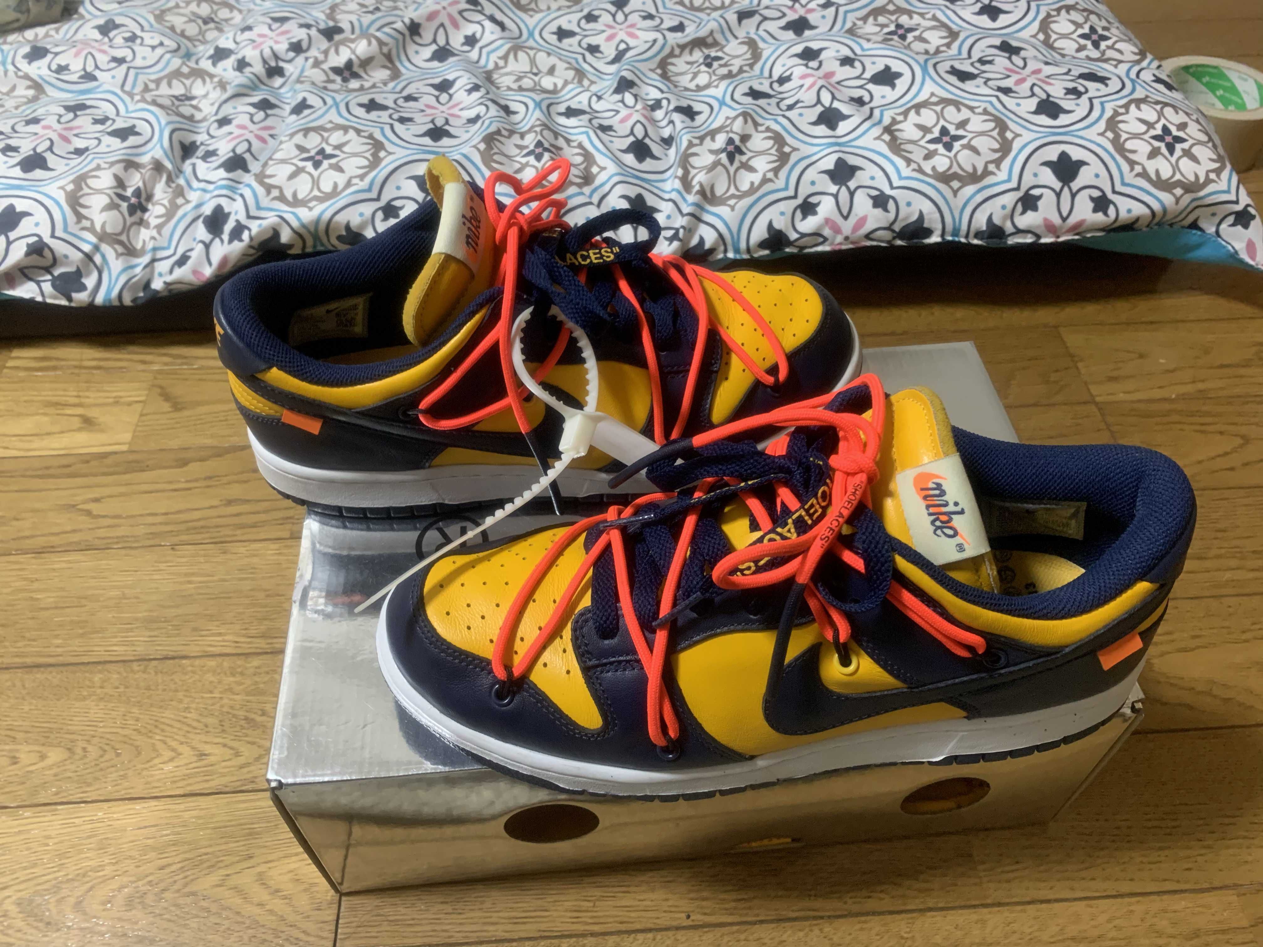 Off-White × Nike Dunk Low  LTHR "University Gold/Midnight Navy/White"