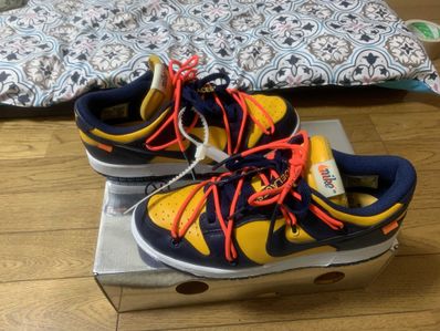 Off-White × Nike Dunk Low LTHR "University Gold/Midnight Navy/White"