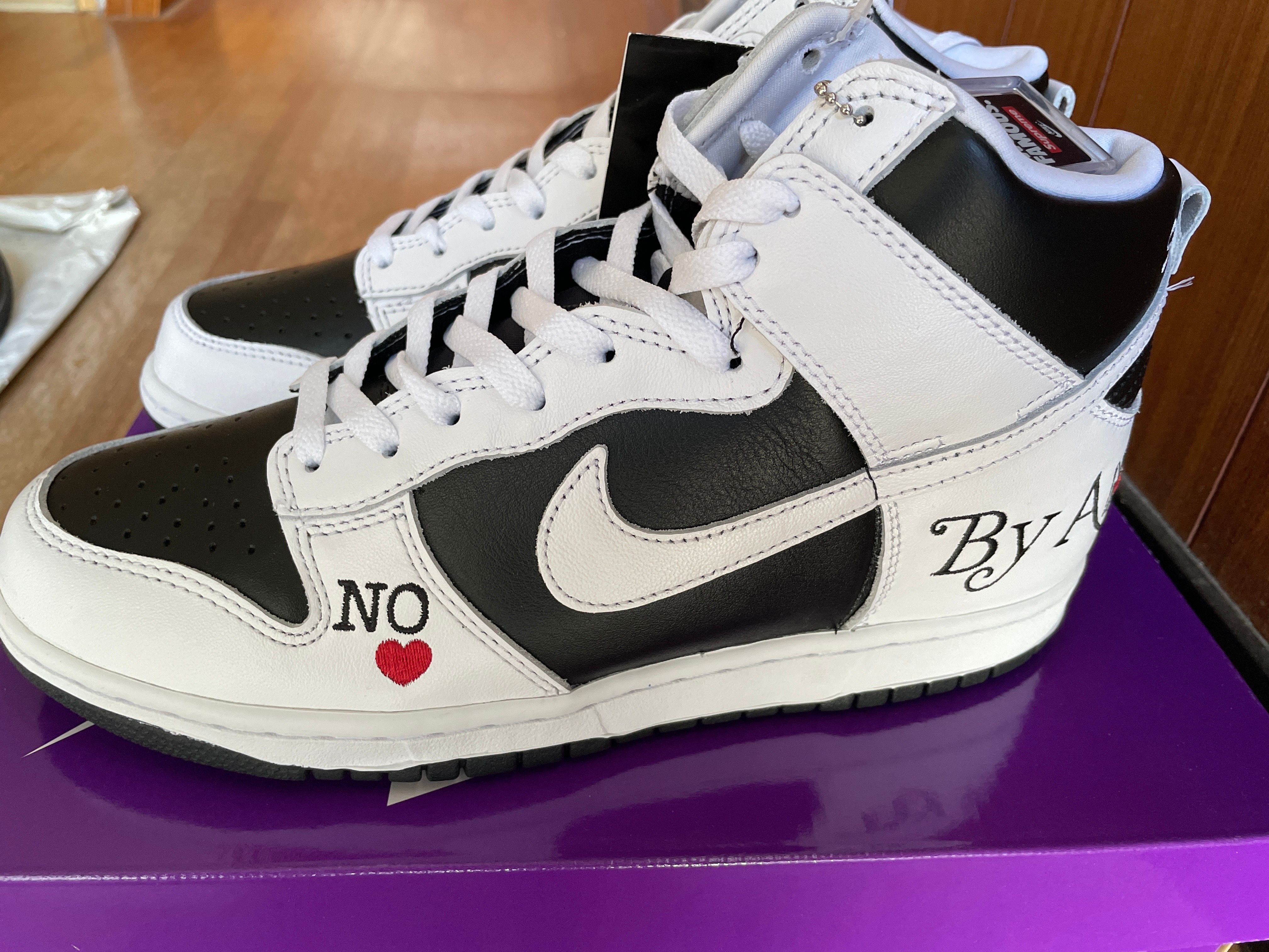 Supreme × Nike SB Dunk High By Any Means "White Black"