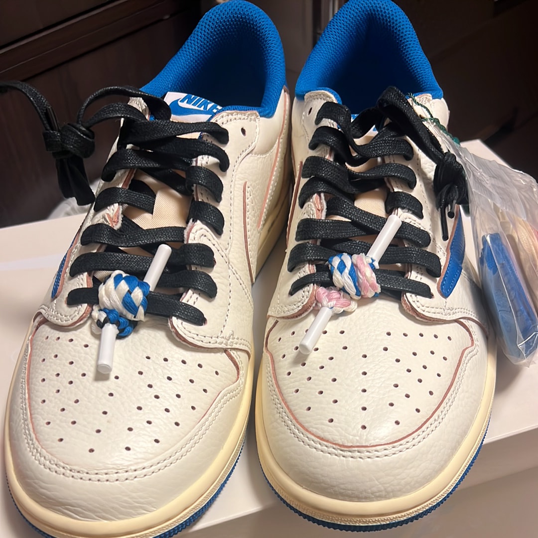 Travis Scott × fragment design × Nike Air Jordan 1 Low OG "Sail/Military Blue"