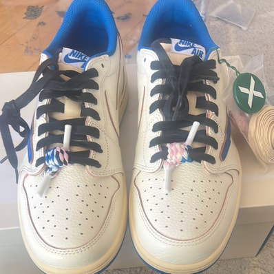Travis Scott × fragment design × Nike Air Jordan 1 Low OG "Sail/Military Blue"