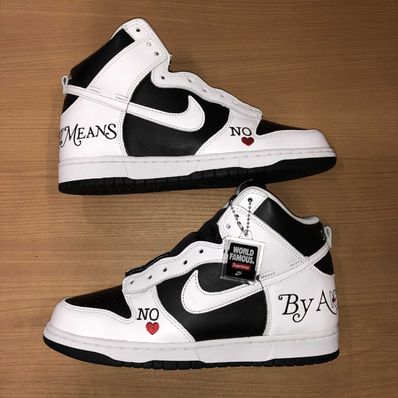 Supreme × Nike SB Dunk High By Any Means "White Black"