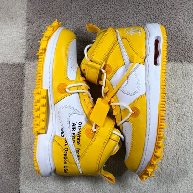 Off-White × Nike Air Force 1 Mid SP LTHR "White and Varsity Maize"