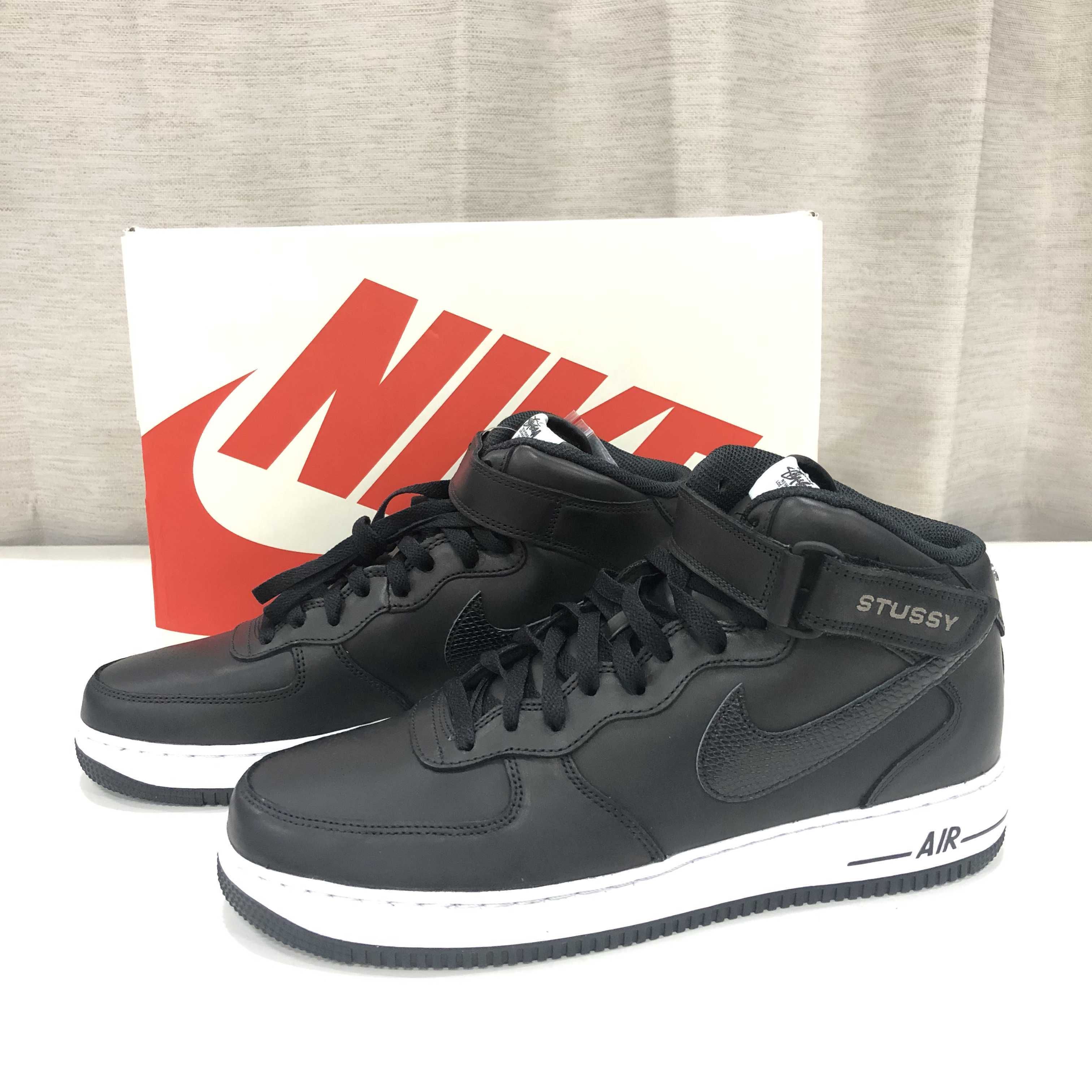 Stussy × Nike Air Force 1 Mid "Black/Black"