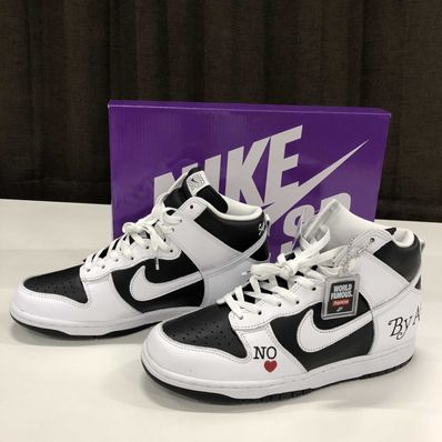 Supreme × Nike SB Dunk High By Any Means "White Black"