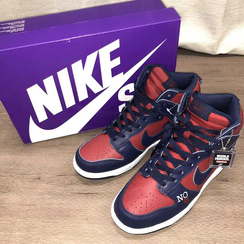 Supreme × Nike SB Dunk High By Any Means "Red/Navy-White"