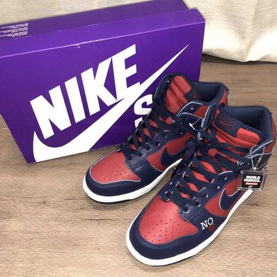 Supreme × Nike SB Dunk High By Any Means "Red/Navy-White"