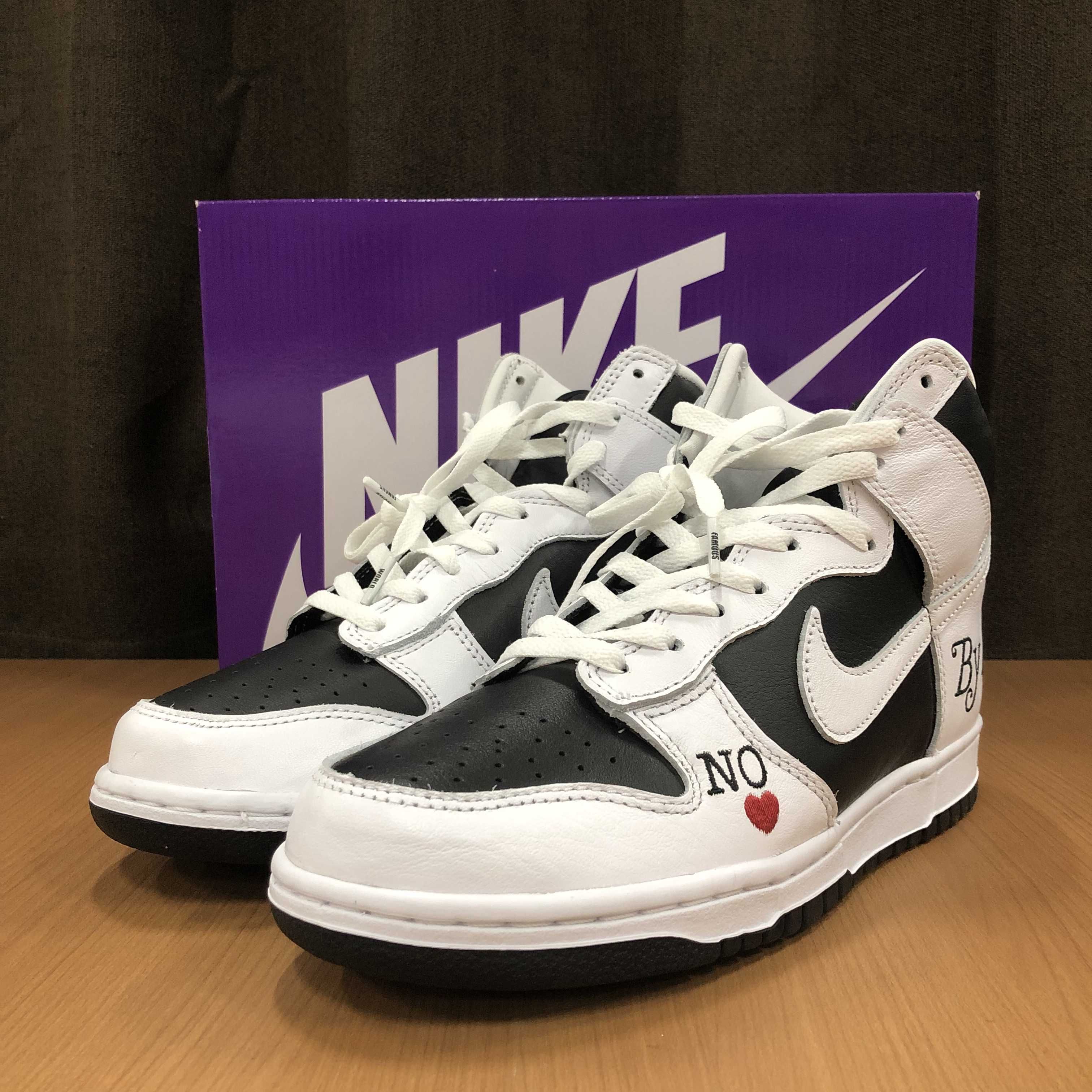 Supreme × Nike SB Dunk High By Any Means "White Black"