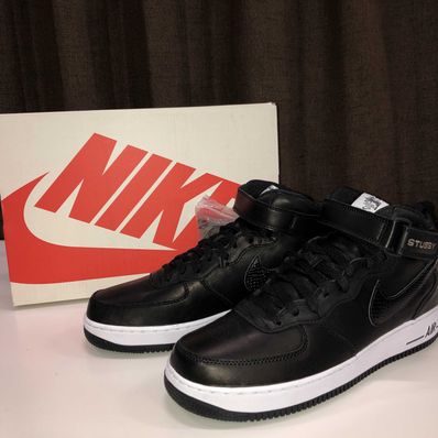 Stussy × Nike Air Force 1 Mid "Black/Black"