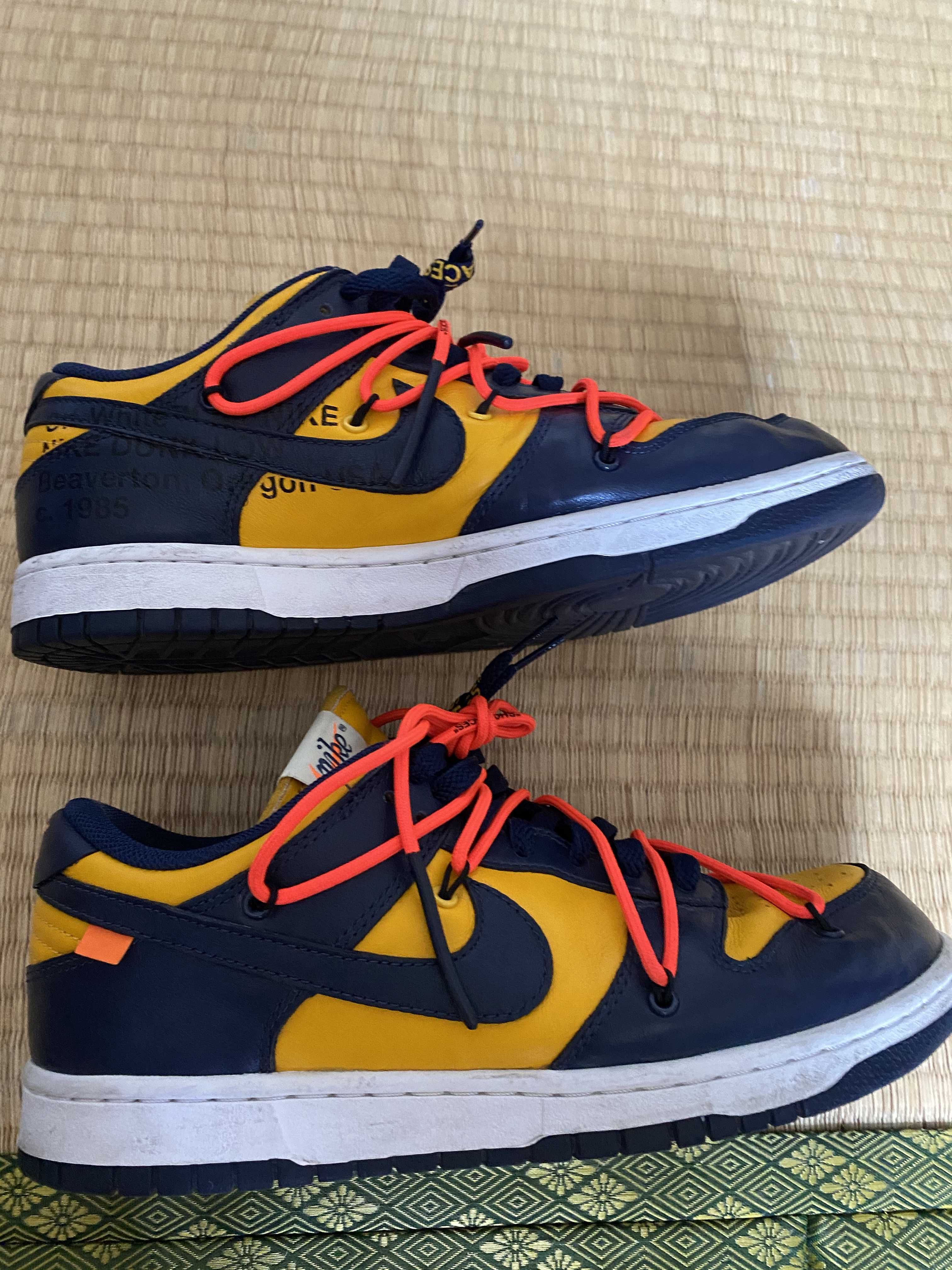 Off-White × Nike Dunk Low  LTHR "University Gold/Midnight Navy/White"