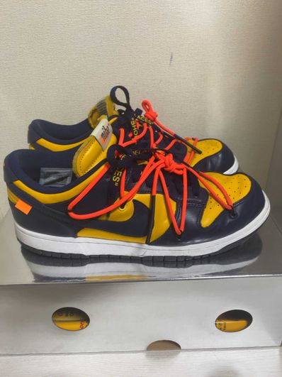 Off-White × Nike Dunk Low LTHR "University Gold/Midnight Navy/White"