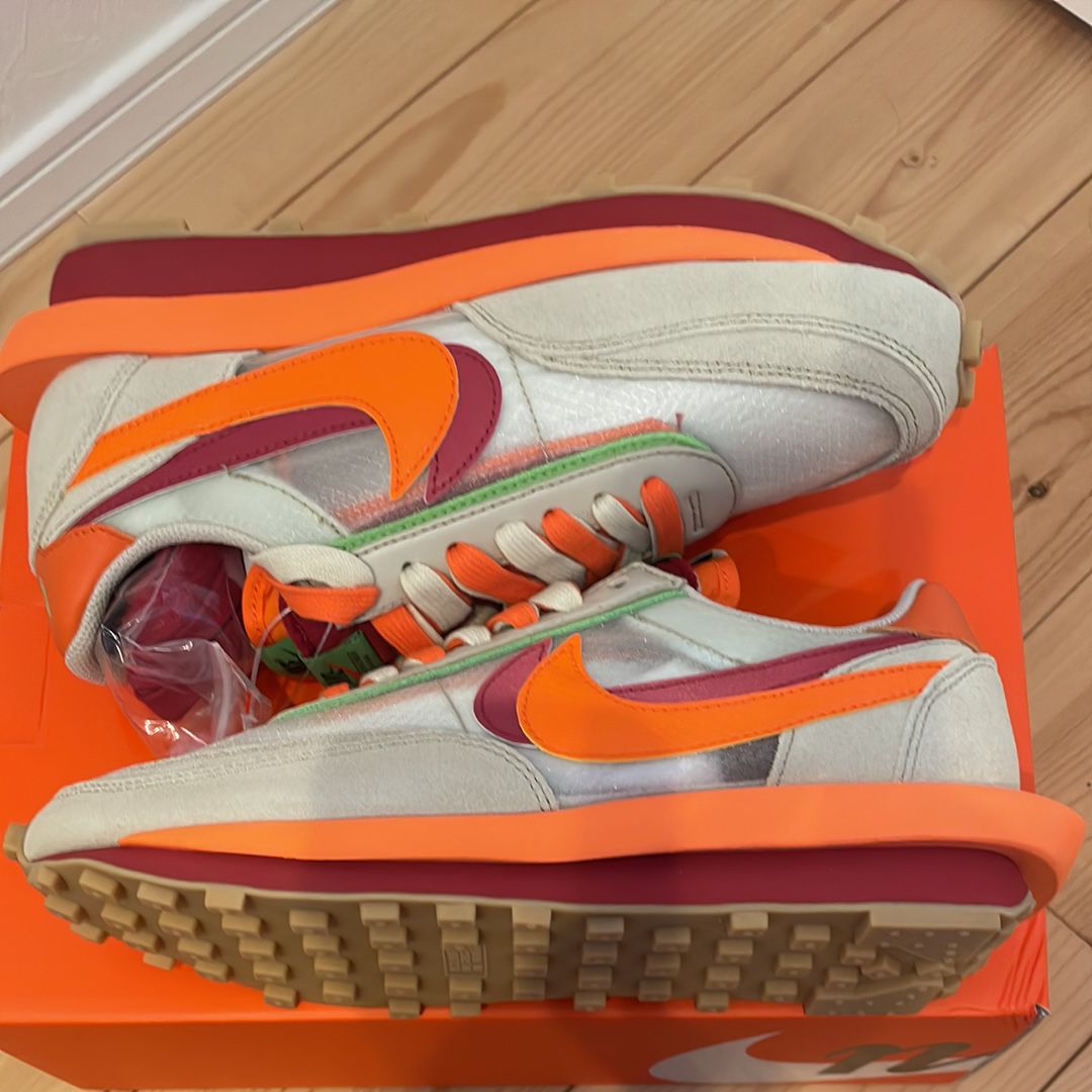 CLOT × Sacai × Nike LD Waffle "Orange Blaze"