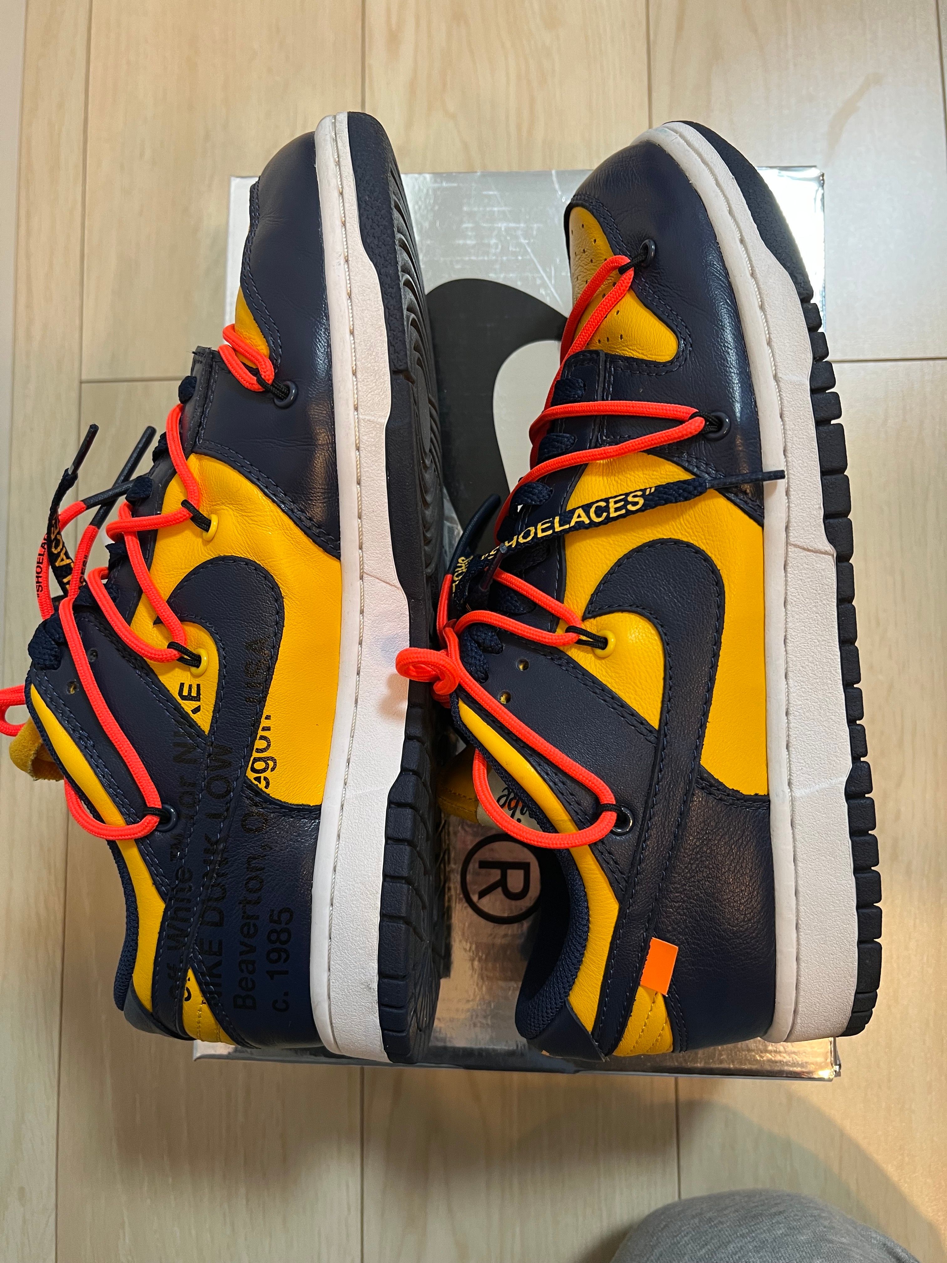 Off-White × Nike Dunk Low LTHR "University Gold/Midnight Navy/White"