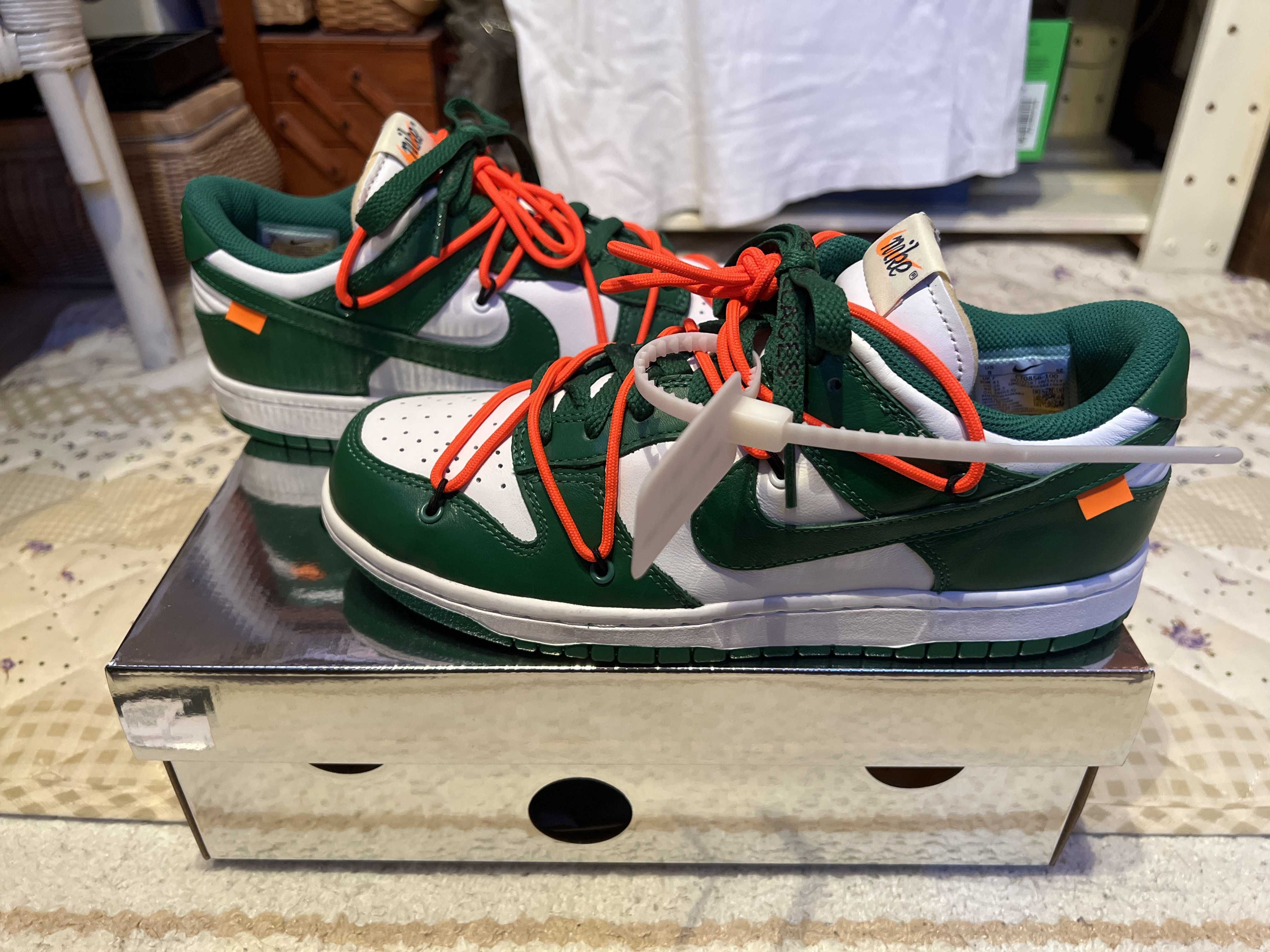 Off-White × Nike Dunk Low "White/Pine Green"