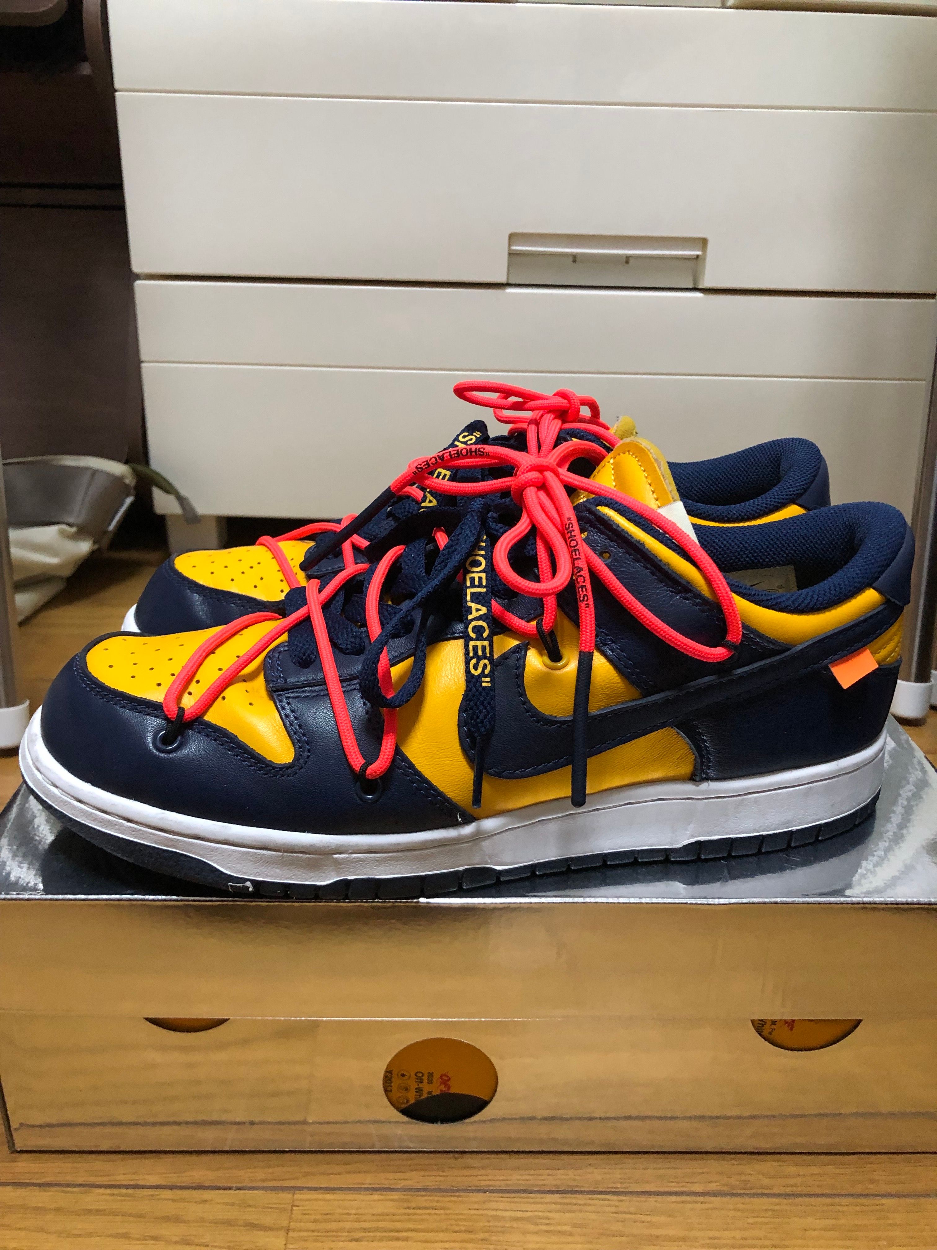 Off-White × Nike Dunk Low LTHR "University Gold/Midnight Navy/White"