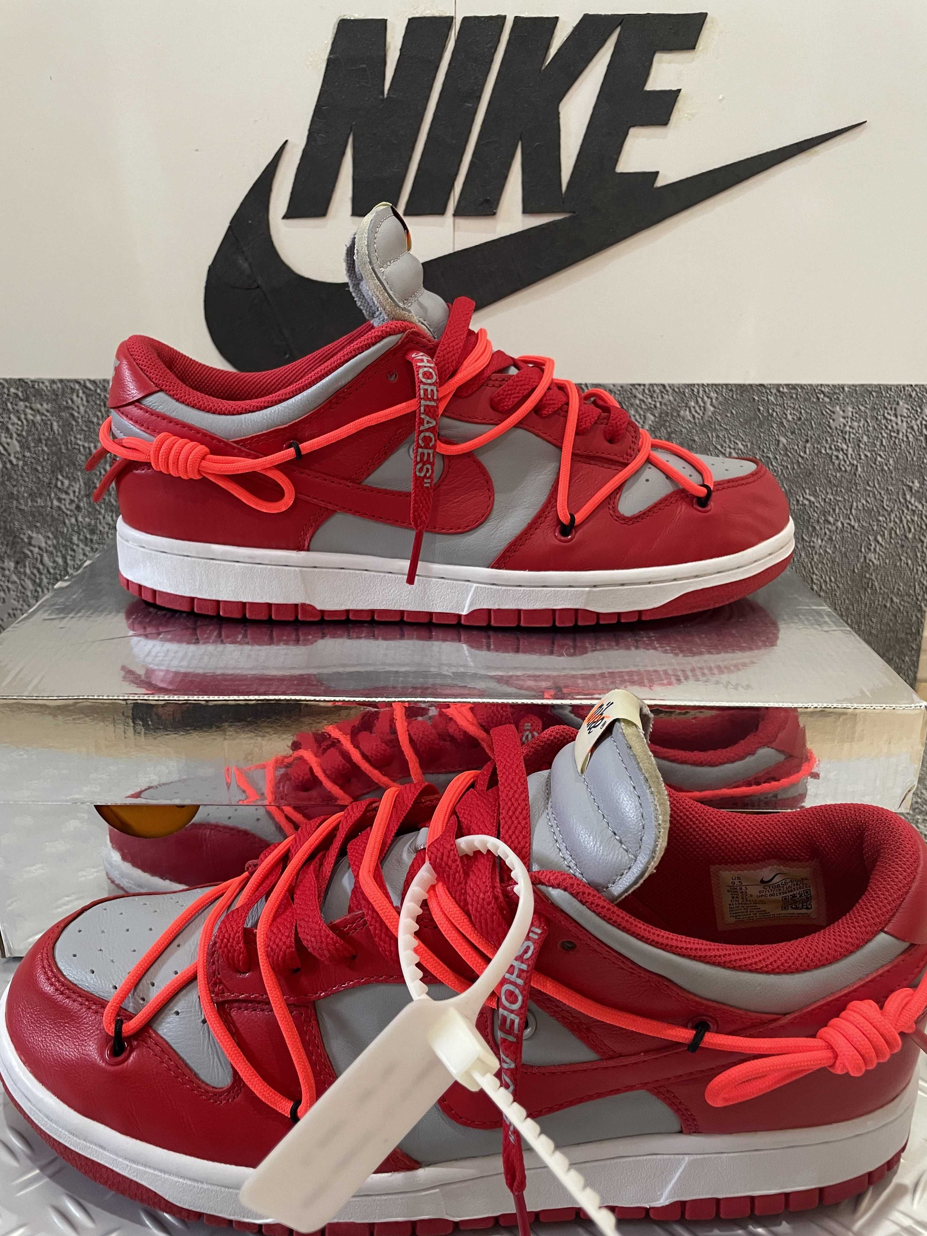 Off-White × Nike Dunk Low "University Red/Wolf Grey"
