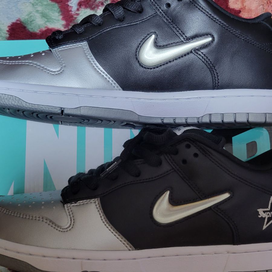 Supreme × Nike Dunk Low "Metallic Silver/Black"