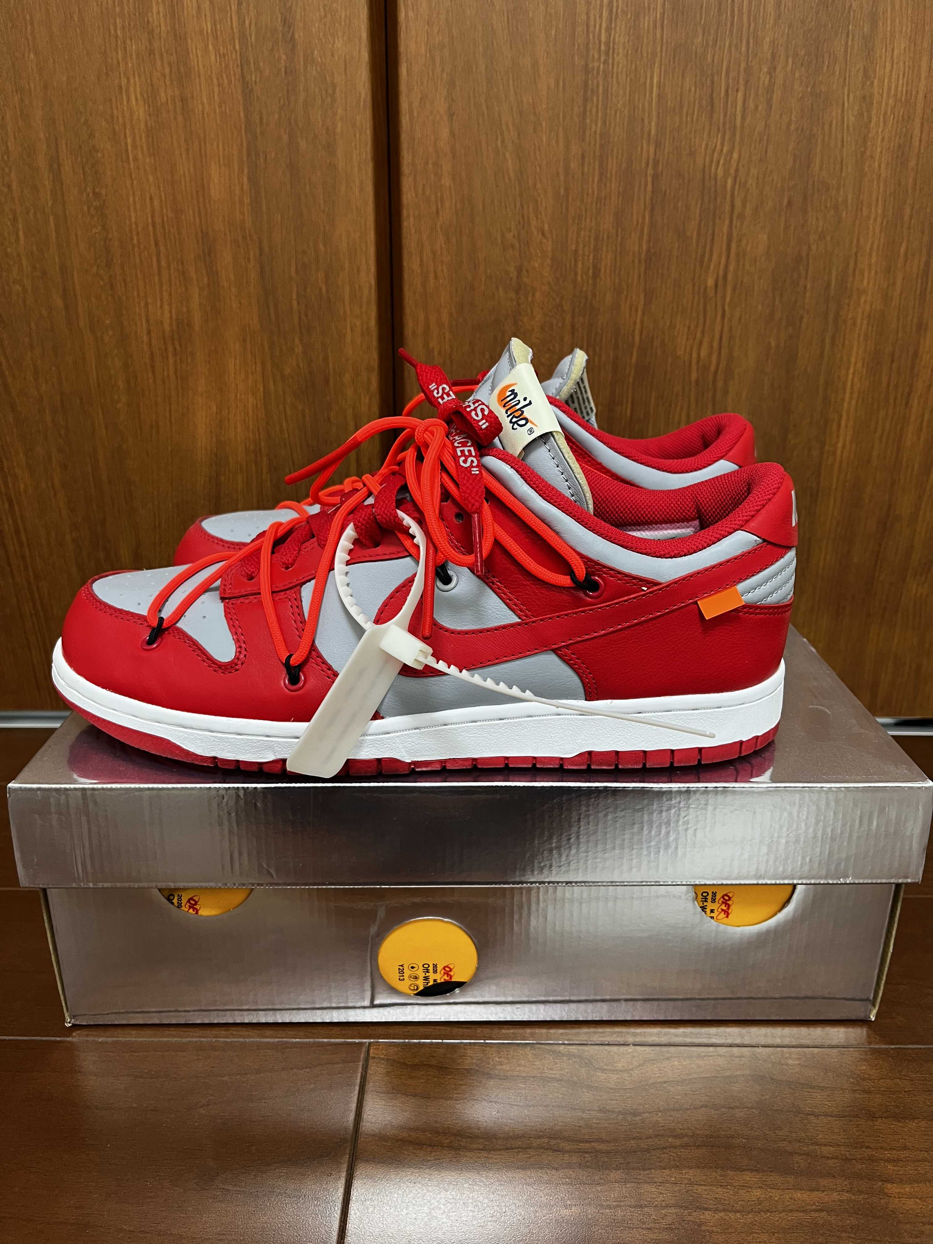 Off-White × Nike Dunk Low "University Red/Wolf Grey"